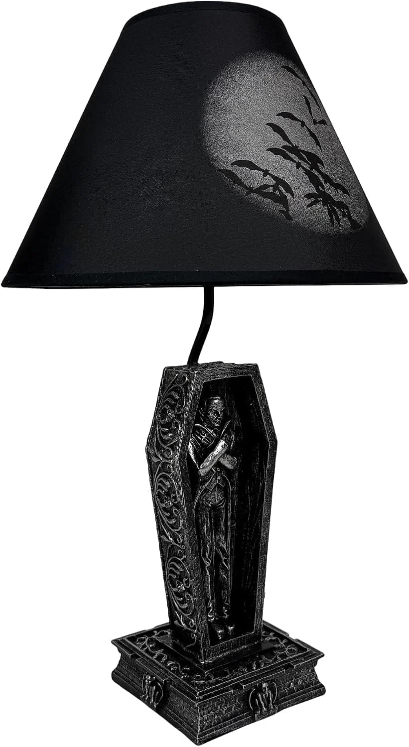 Zeckos Vampire Coffin Table Lamp, 22 Inch Black Gothic Resin