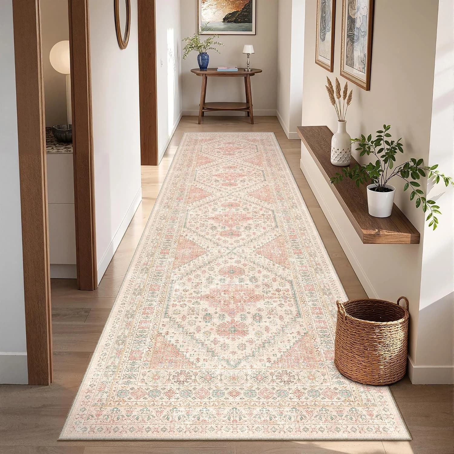 Runner Rug 2x8 Runners for Hallways Non Slip Washable Rugs, Pink