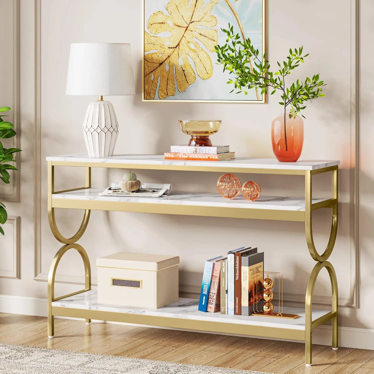 Tribesigns 3-Tier Console Table, 55 inch Sofa Table with Open Storage Shelves, Narrow Long Hallway/Entryway Table with F