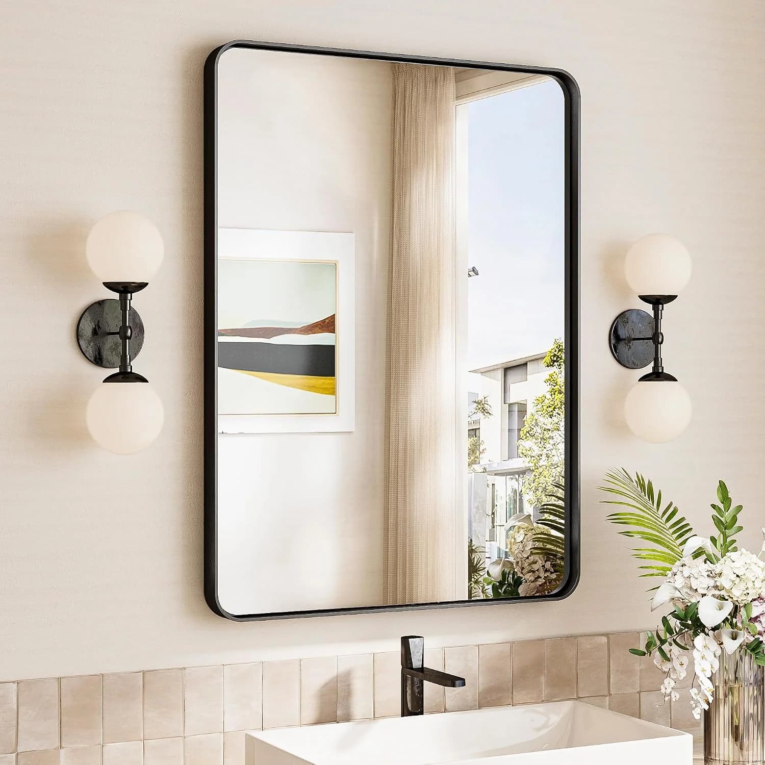 TokeShimi 24x32 Black Bathroom Mirror,Bathroom Vanity Mirror with Tempered Glass,Modern Vanity Wall Mirror for Bathroom
