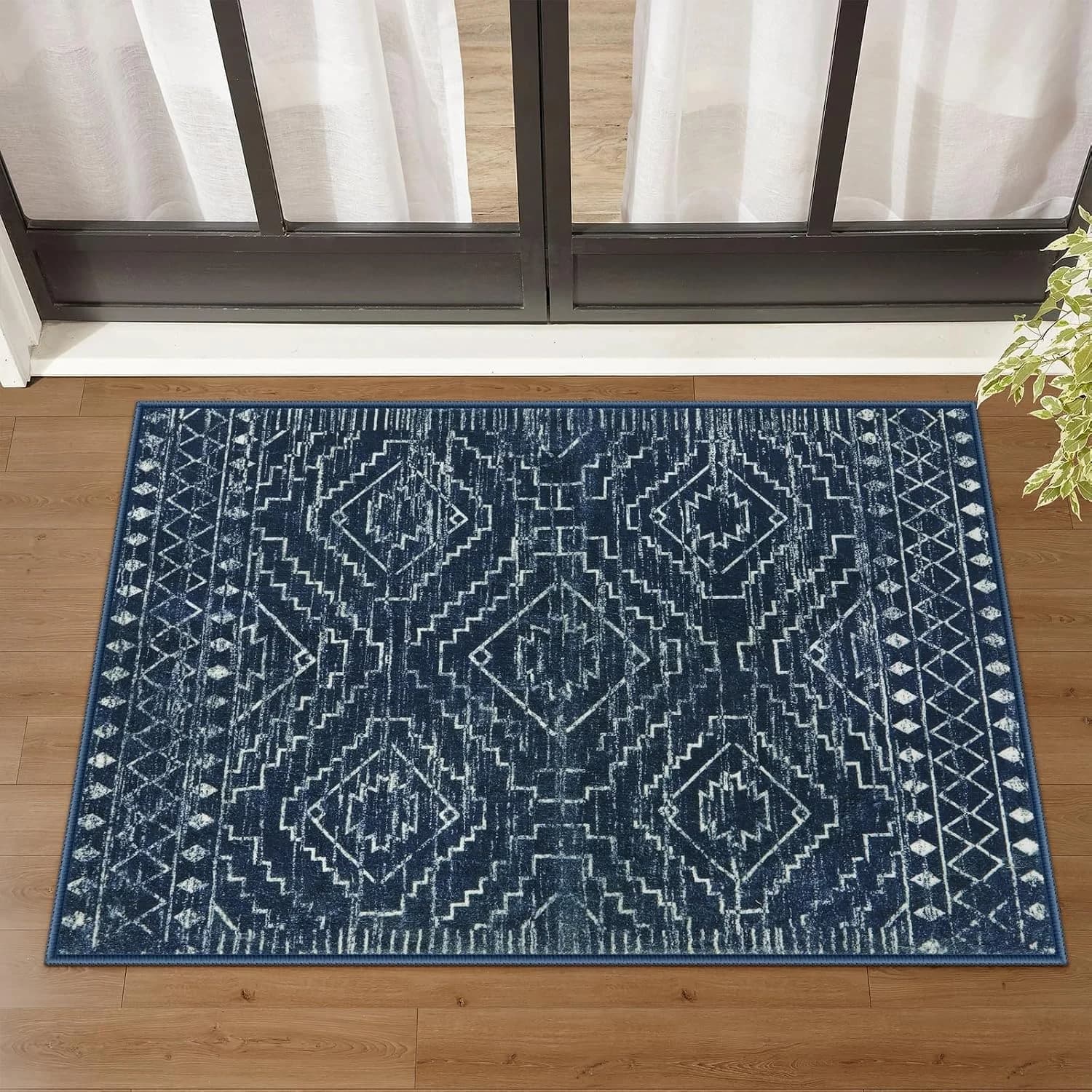 Wonnitar Moroccan Bathroom Rug,Washable 2x3 Small Bath Mat, Boho Tribal Soft Kitchen Sink Mat, Non-Slip Geometric Entry