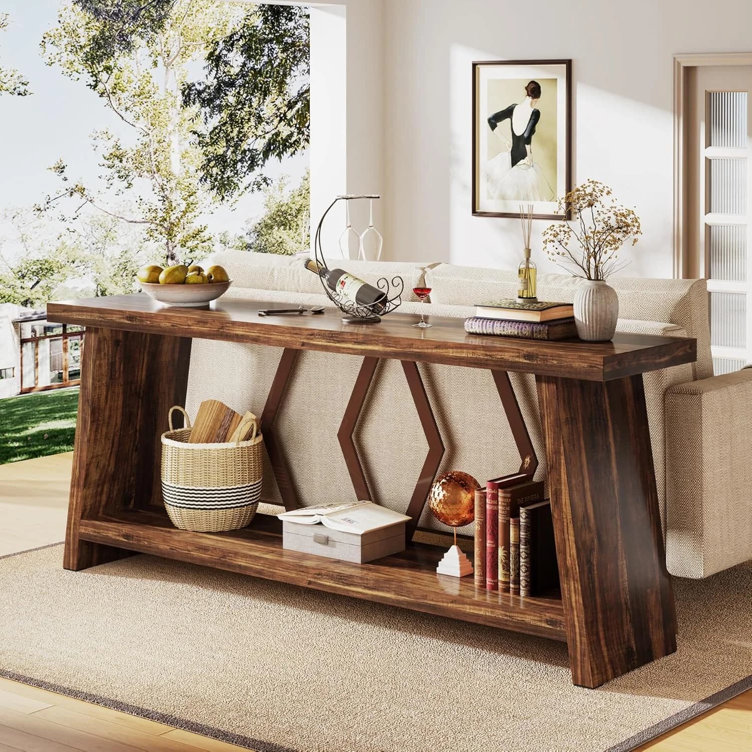 Tribesigns 70.86-Inch Farmhouse Console Table, Industrial Narrow Long Sofa Entryway Table with Storage, 2-Tier Wood Couc