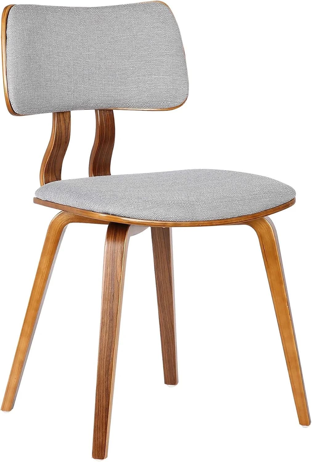 Armen Living Jaguar Mid Century Modern Dining Accent Chair for Kitchen Table Desk Vanity in Grey Fabric and Walnut Wood