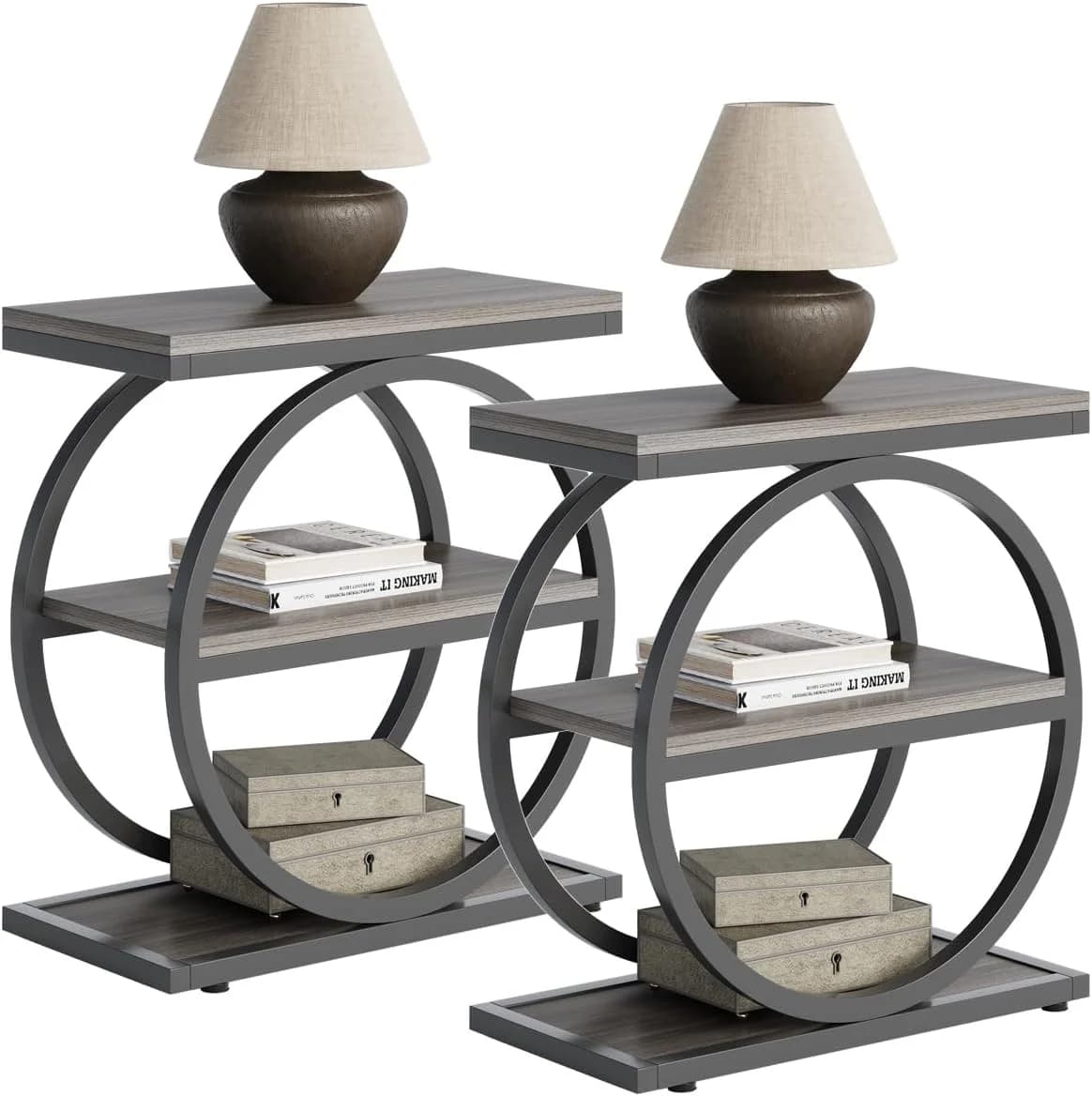 LITTLE TREE End Table, 3-Tier Side Table, Slim Sofa Side Table for Living Room, Tall Bedside Table Nightstand for Bedroo
