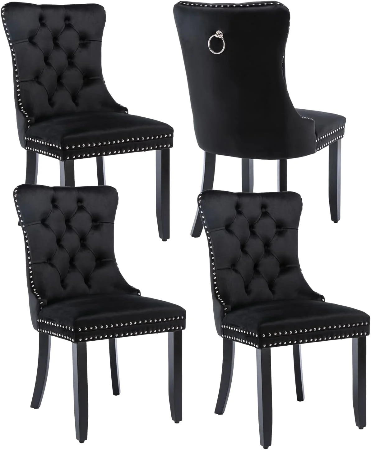 Black Velvet Dining Chairs Set of 4, Modern Upholstered Kitchen Chairs