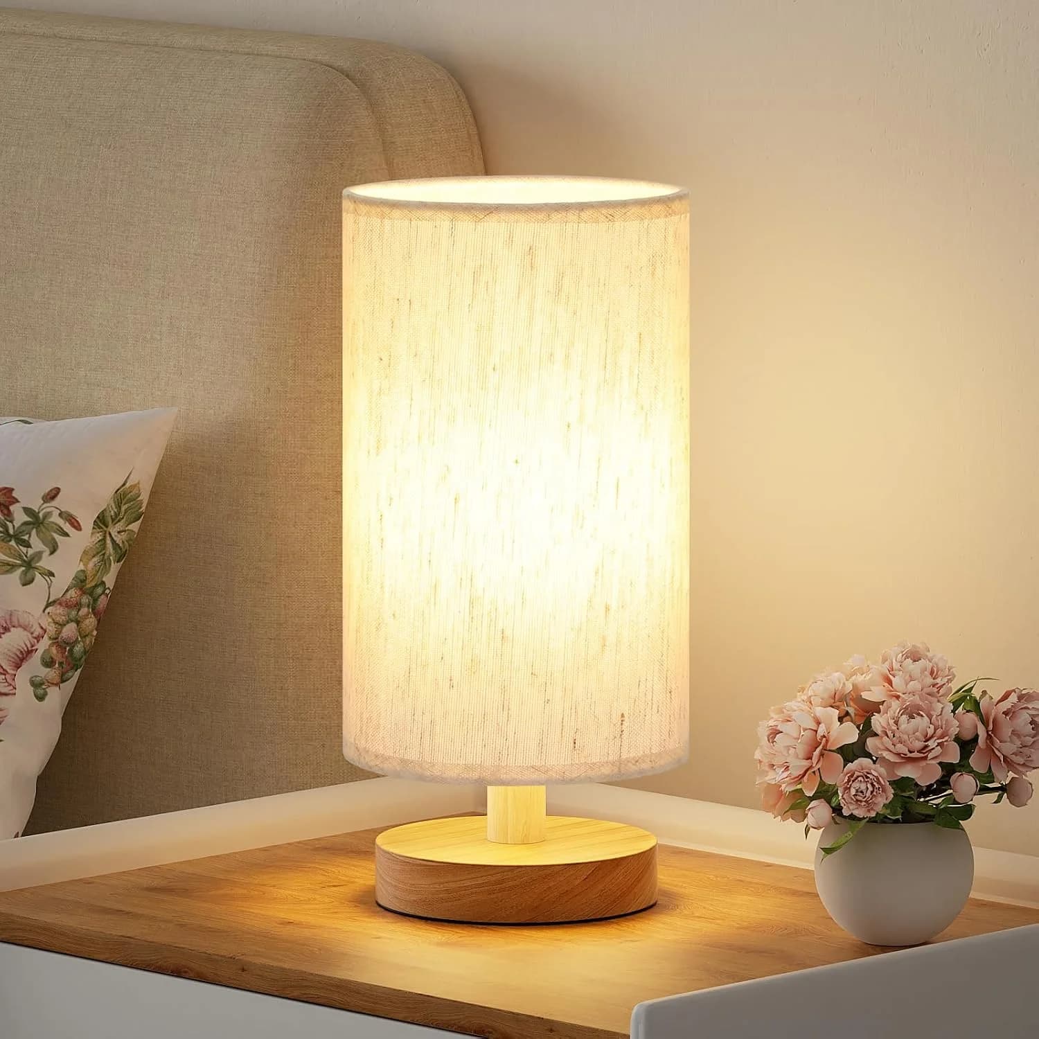 Fenmzee 9" Small Table Lamp for Bedroom - Inline Control with 3000K Blub