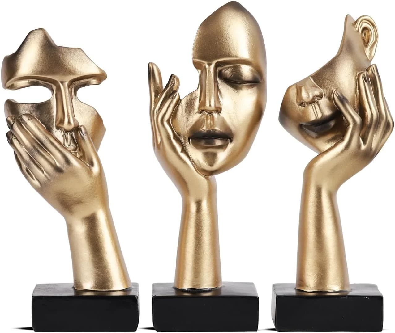 3 Pcs Thinker Small Statue Set - Black Gold Home Decor Abstract Art Figurines for Shelves, Living Room Coffee Table, Off