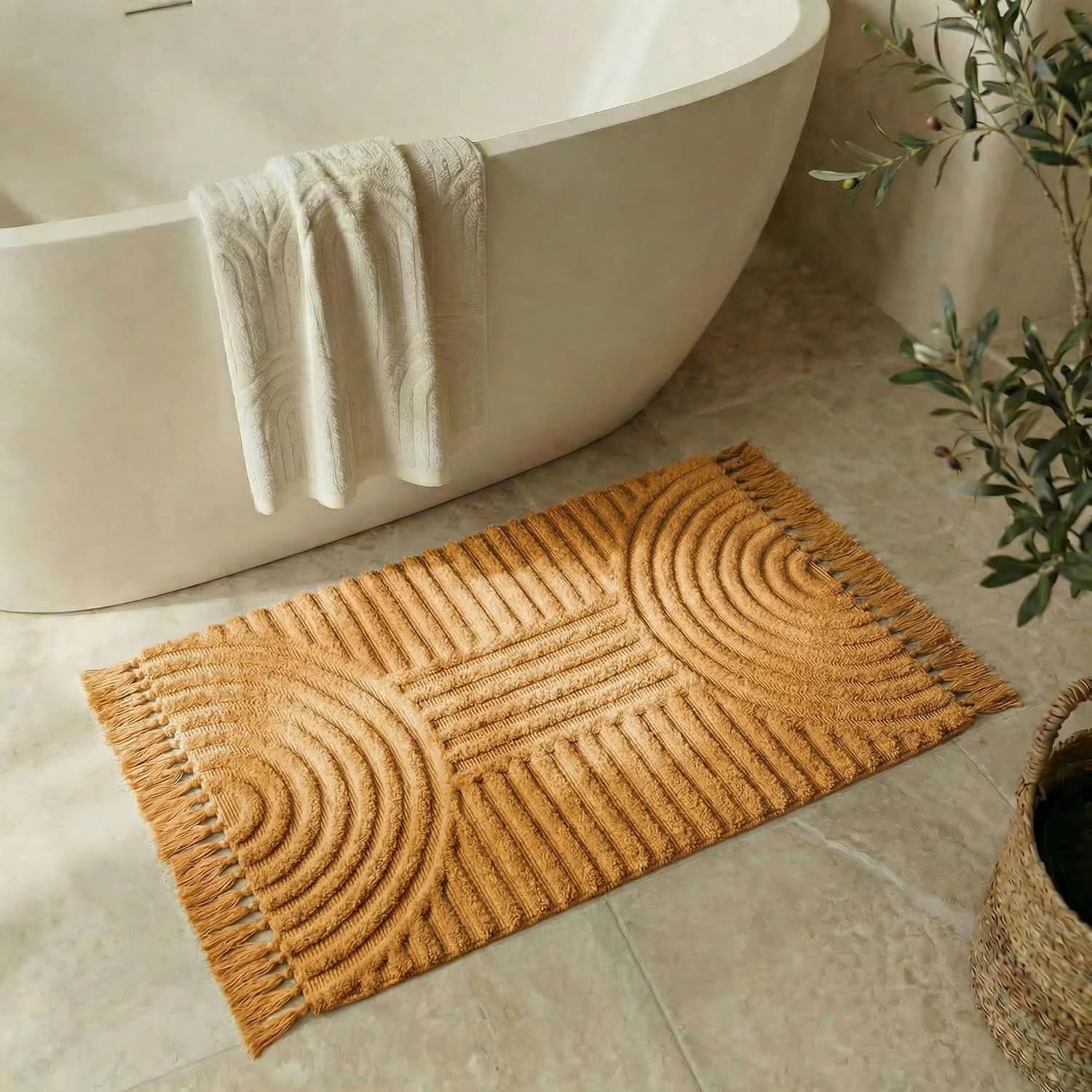 KIBAGA Beautiful Boho Rug with Tassels for Bathroom - Soft 2x3 ft Cotton