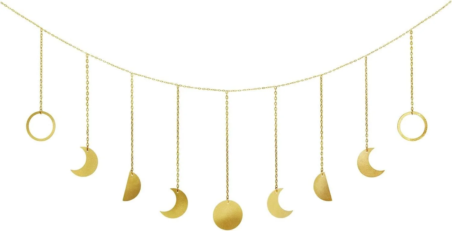 Mkono Moon Phase Wall Decor, Boho Metal Celestial Decoration, Gold 50" L