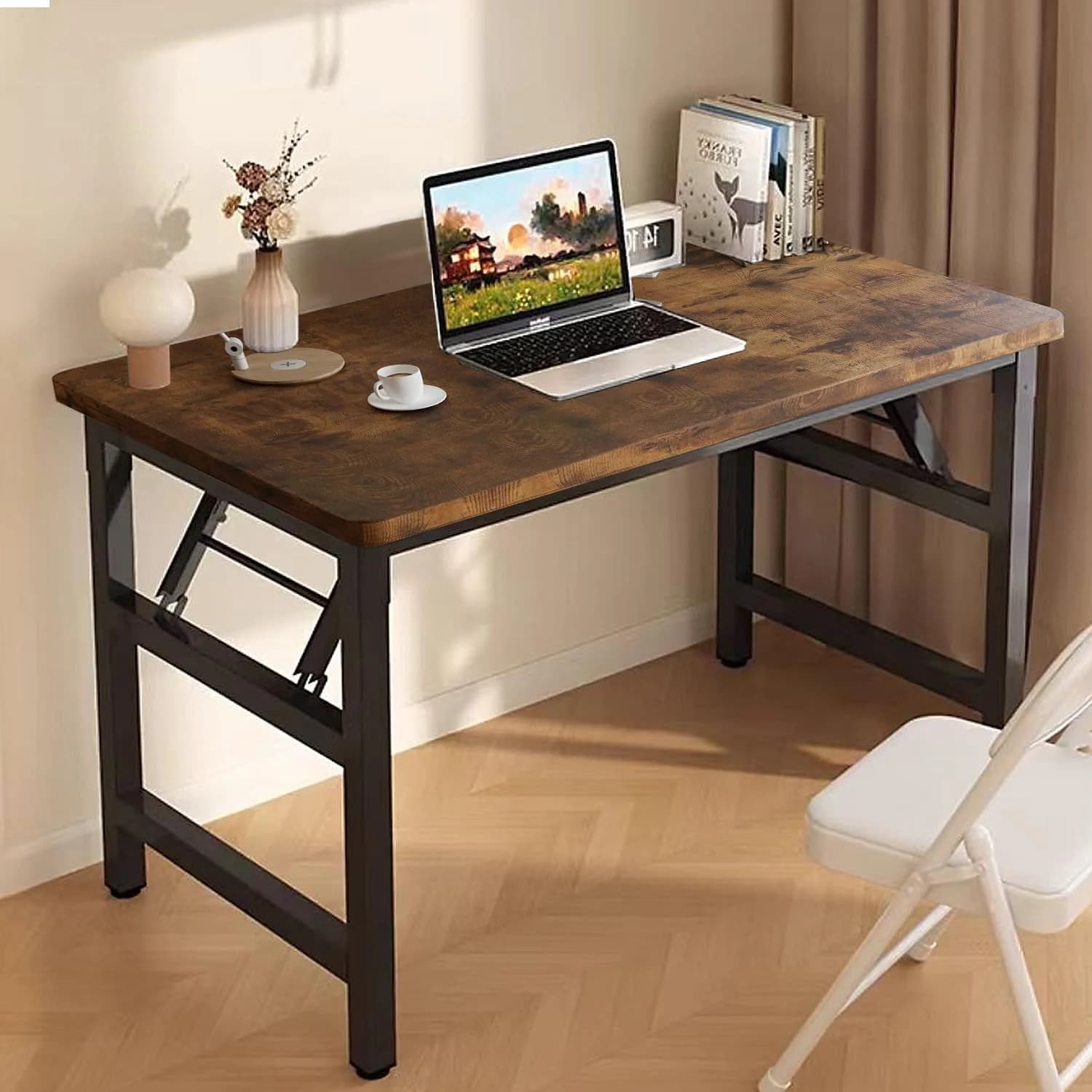 Folding Desk,31.5 Inch No Assembly Folding Computer Desk, Space-Saving Small Desk for Home Office Bedroom Dorm Study, Co