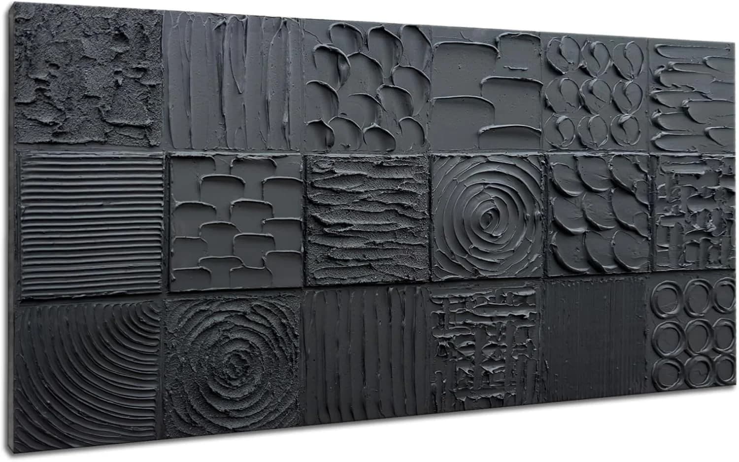 zoinart Textured Black Wall Art 48x24 Inches Modern Abstract Oil Painting Wall Art for Living Room Bedroom Black Art Wal