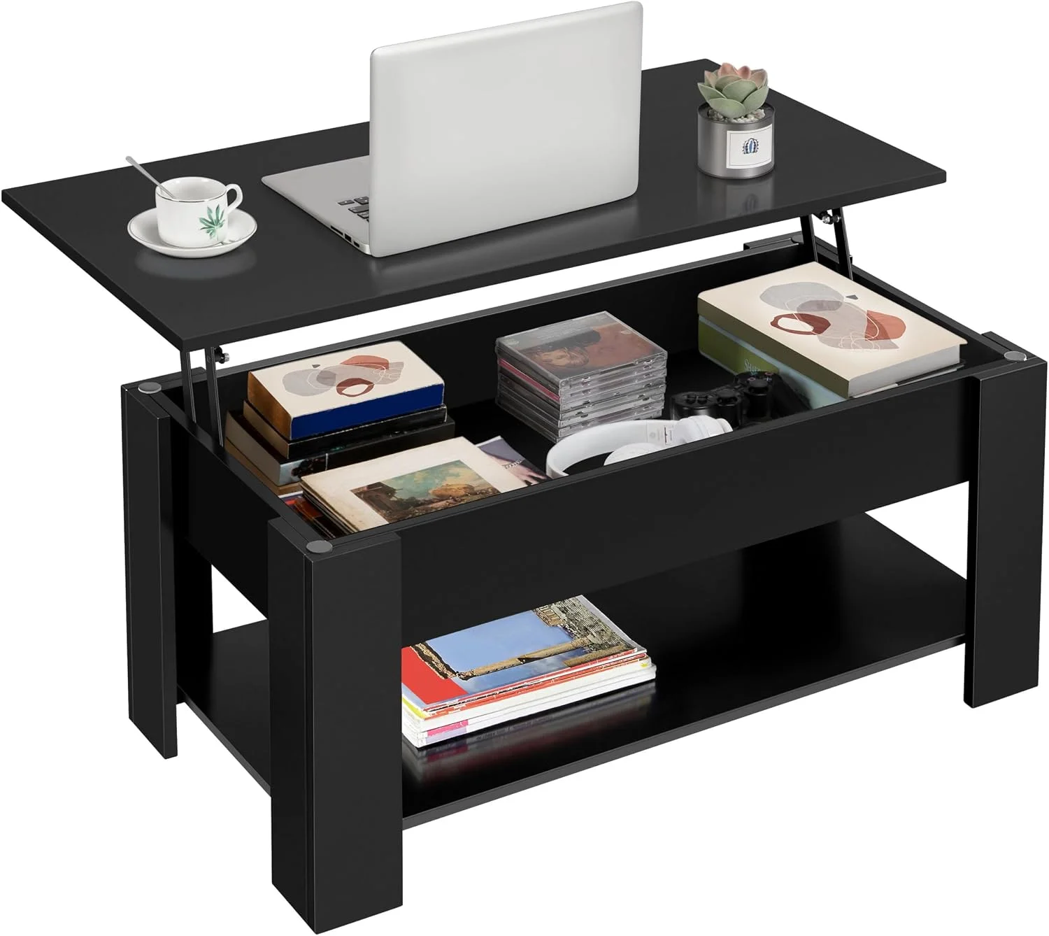 Yaheetech Black Lift Top Coffee Table with Storage for Living Room, 38.6"