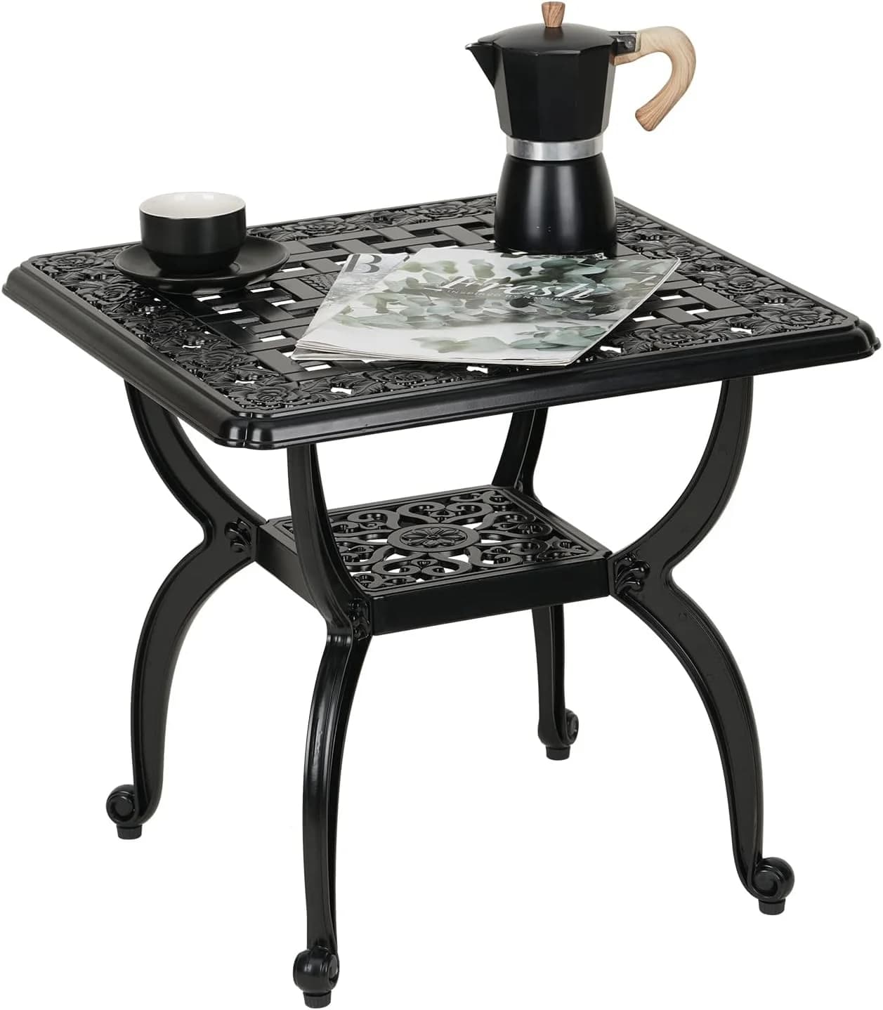 Jardin DE Centennial Cast Aluminum Outdoor Side Table,Anti-Rust Outdoor End Table,Patio Coffee Bistro Table for Indoor,G