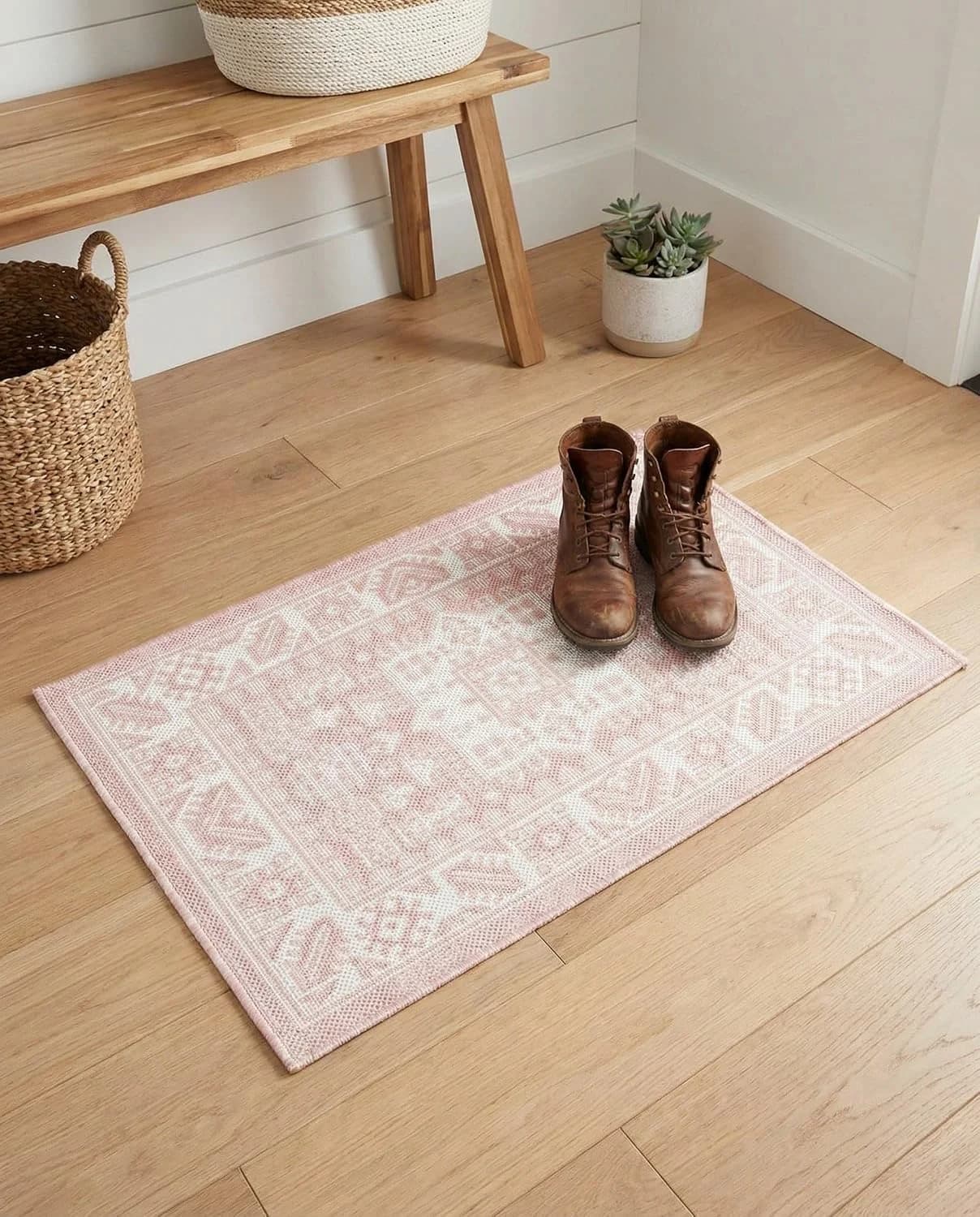 Rugs.com - Outdoor Aztec Rug – 2' x 3' 1 Pink Washable Indoor/Outdoor Rug – Perfect for Patio, Porch, and Entryway