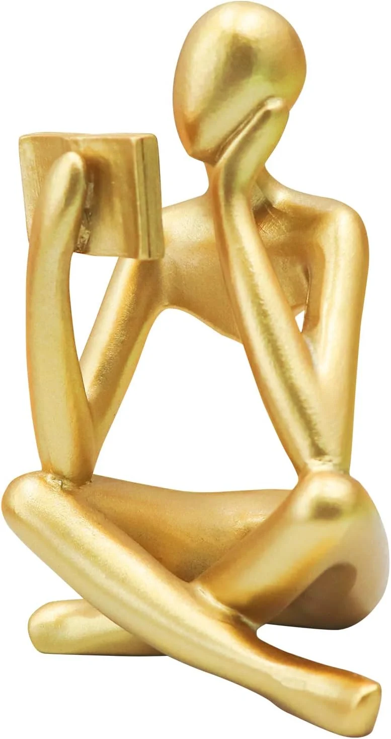 Jinkoozz Gold Reading Women Statue, Thinker Sculptures, Abstract Art Ornament, Modern Aesthetic Figurine Decoration, Sui