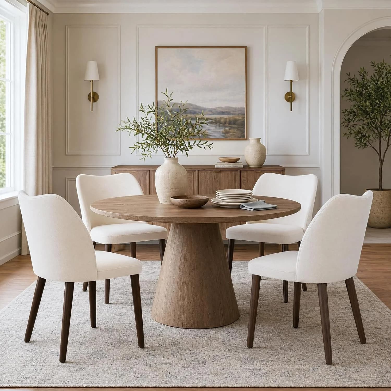 COLAMY Upholstered Dining Chairs Set of 4, Modern Kitchen & Dining Room Chairs with Curved Back, Fabric Padded Seat and