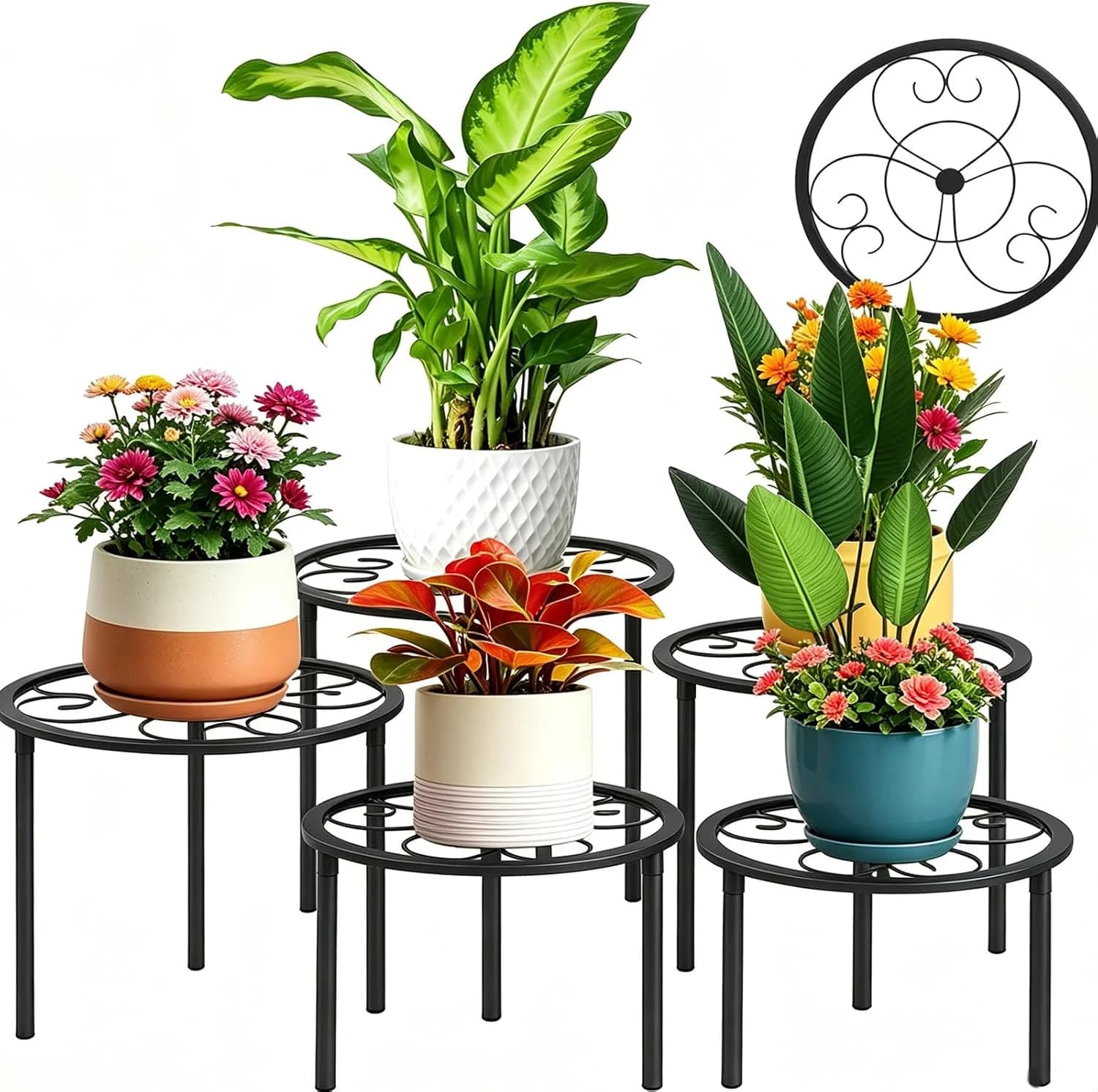 5 Pack Metal Plant Stands,Heavy Duty Potted Holder for Flower Pot, Rustproof Iron Plant Risers, Suitable for Indoor and