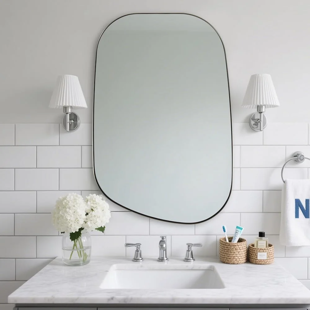 ANDY STAR 22"x30" Chrome Bathroom Mirror, Irregular Wall Mirror in Stainless Steel Metal Frame, Modern Polished Chrome F