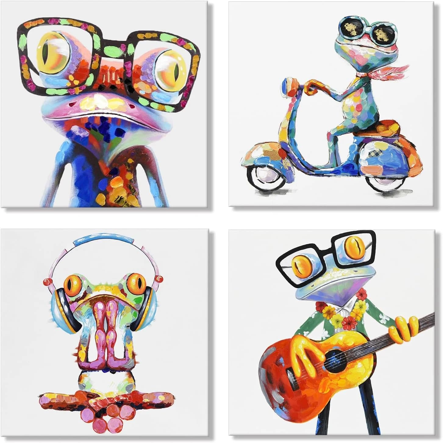 Happy Frog Pictures Wall Decor Colorful Animal with Glasses Canvas Wall Art Funny Animal Wall Art Frog Painting Poster f