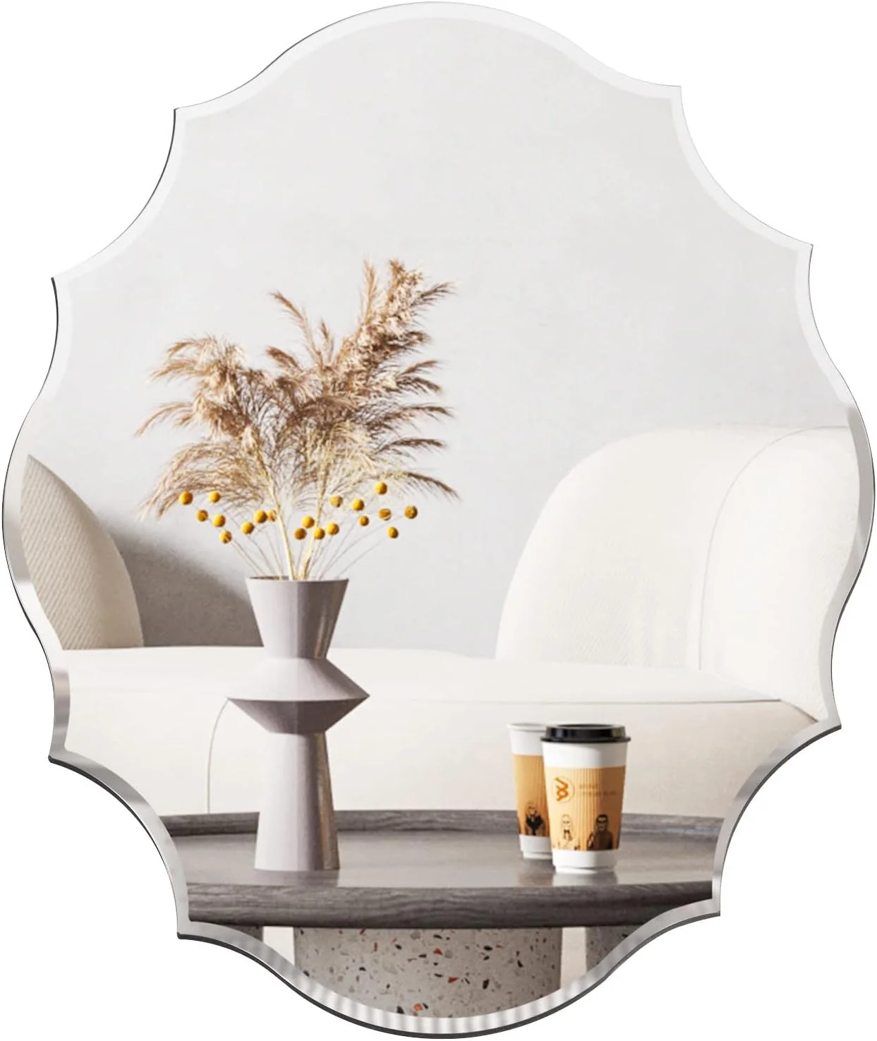 Muzilife 22x28 Frameless Oval Wall Mirror Beveled Scalloped Mirror Silver Wall Mirror with MDF Backplane Over Bathroom S