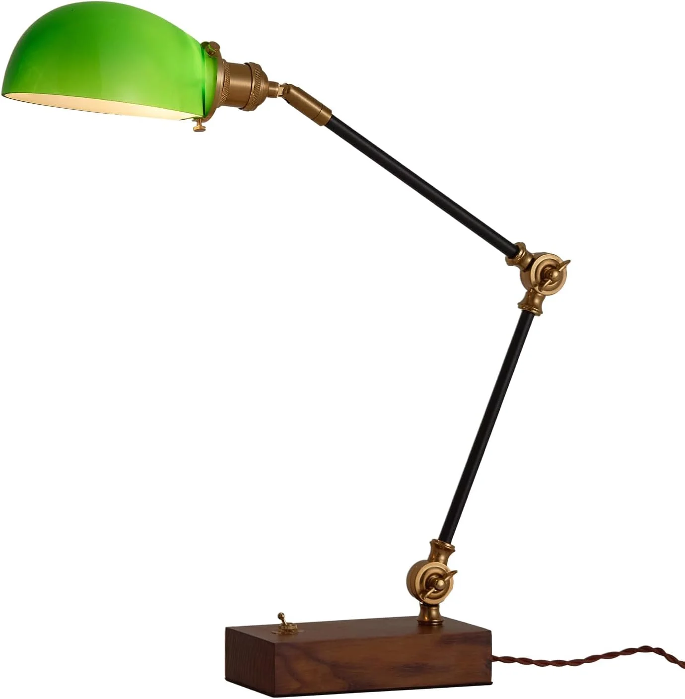 Adjustable Swing Arm Vintage Desk Lamp Modern Style Green Glass Solid Wood