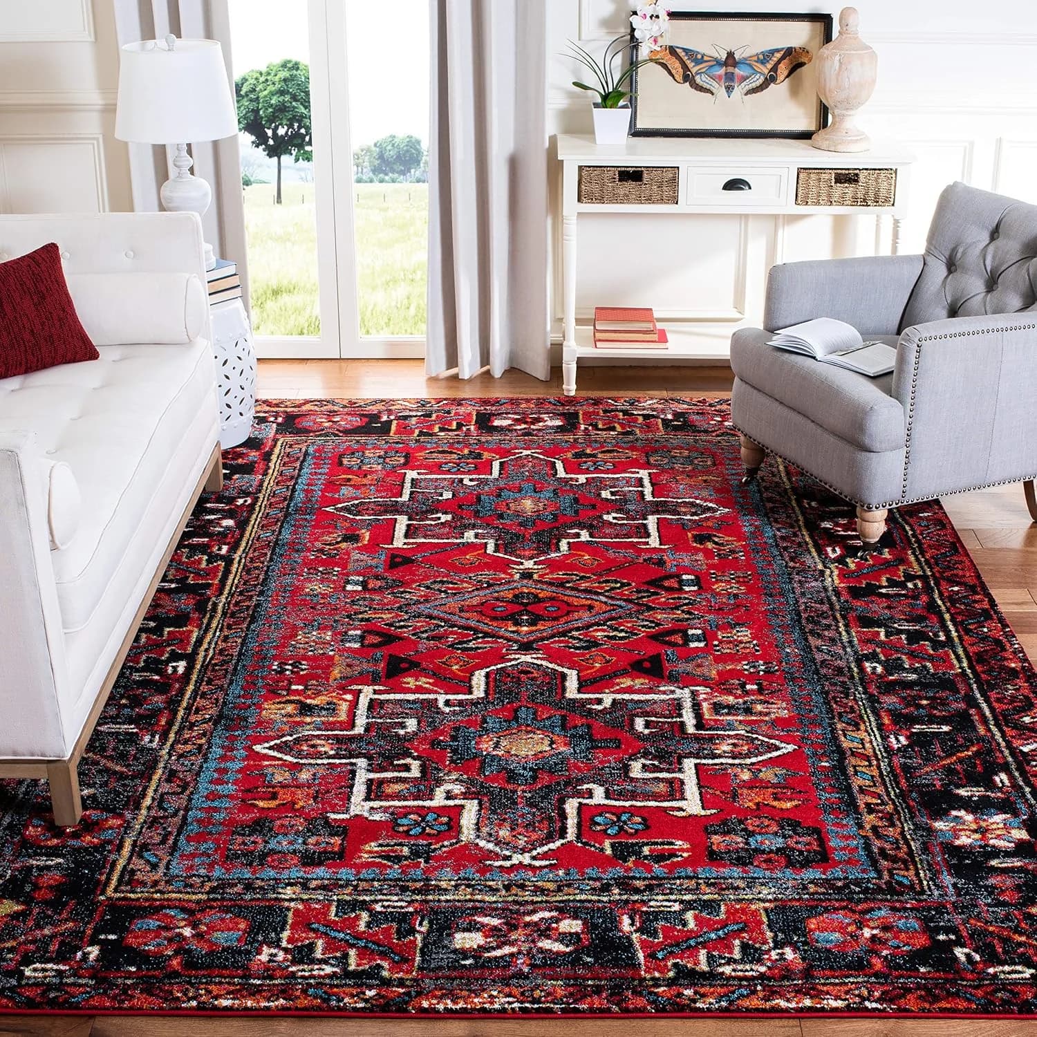 SAFAVIEH Area Rug 8x10 - Vintage Hamadan Collection - Large - Red & Multi, Traditional Persian Design, Non-Shedding & Ea