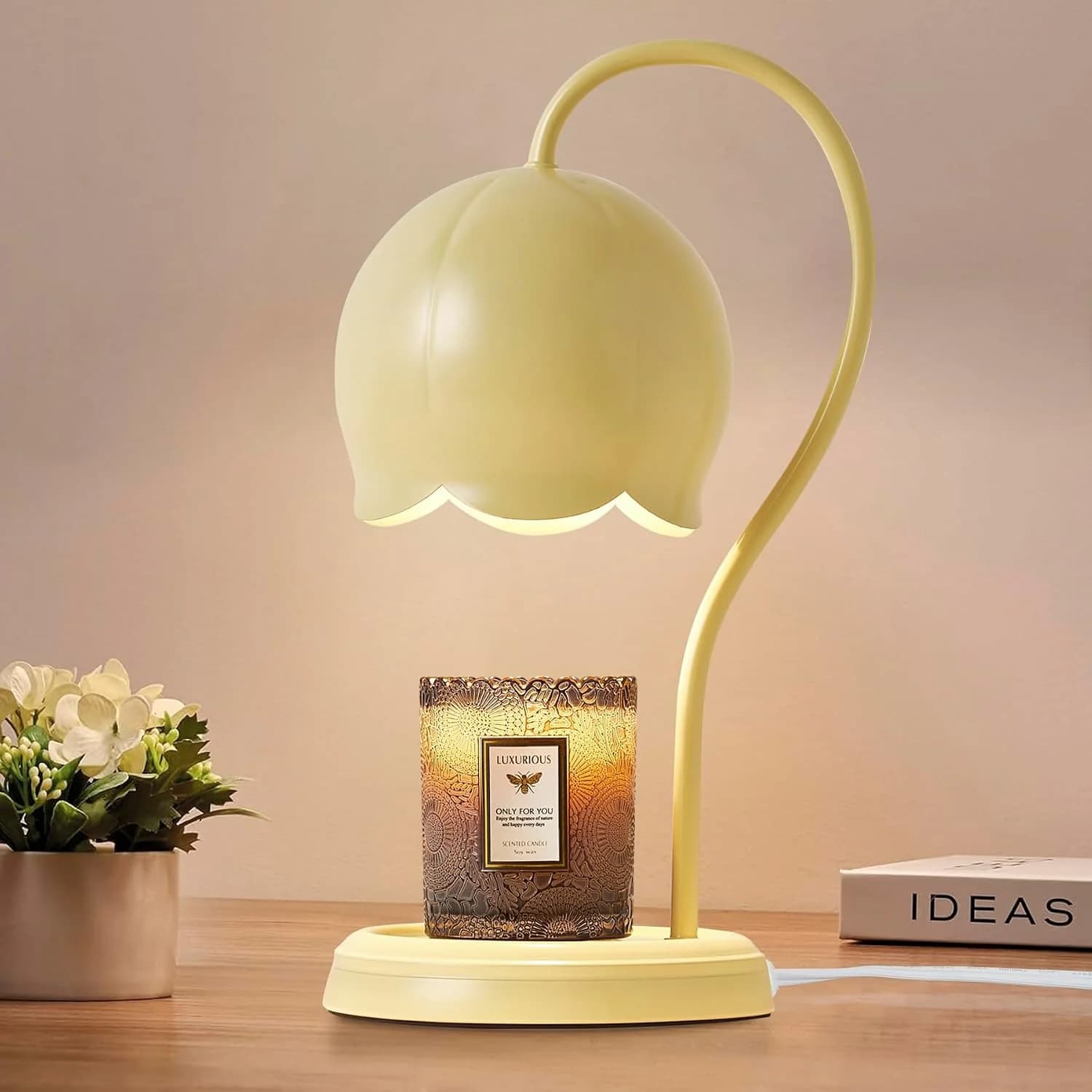 Light Yellow Cute Flower Candle Warmer Lamp with Timer Dimmable, Bedroom House Office Aesthetic Living Girls Room New Ho