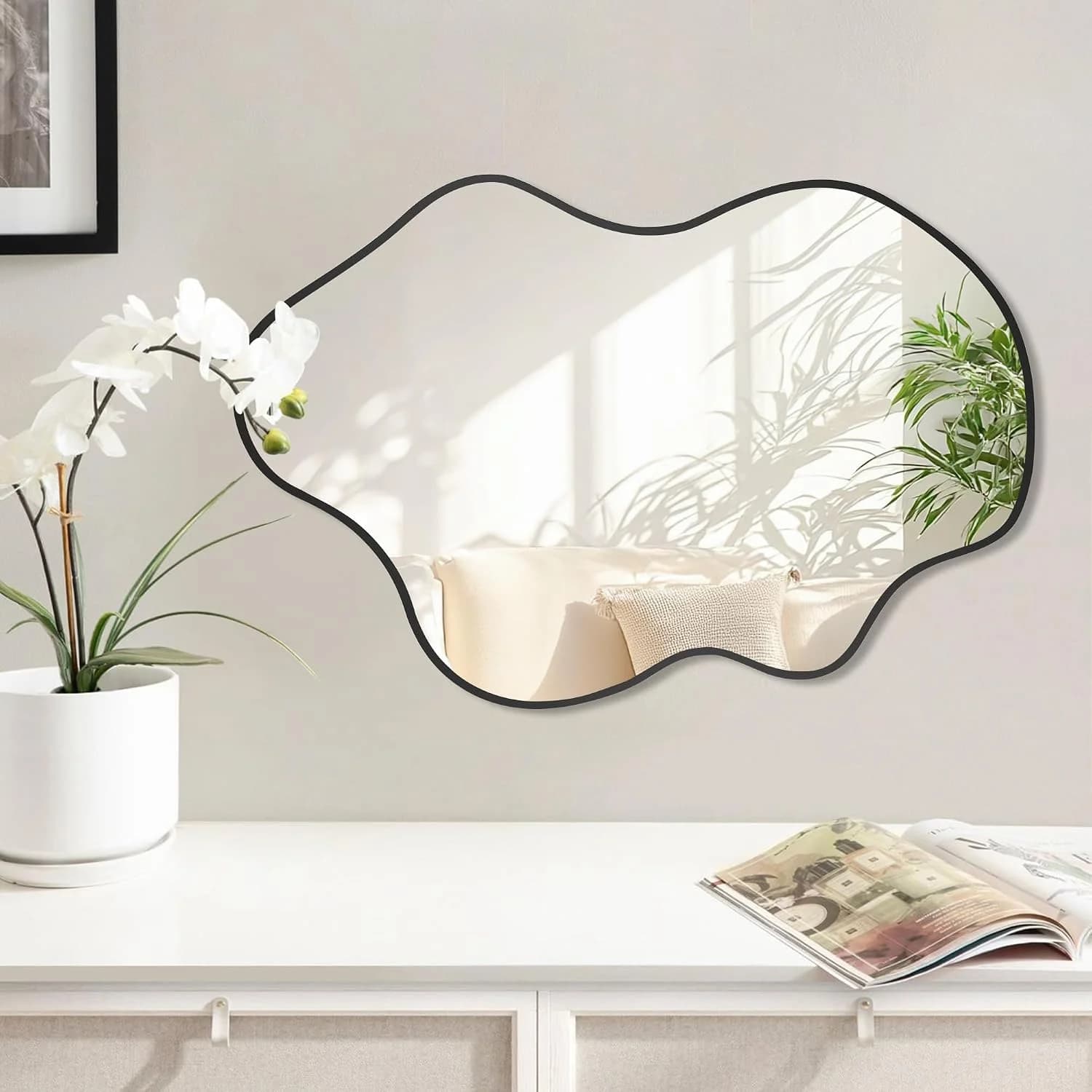 Black Asymmetrical Bathroom Mirror for Wall