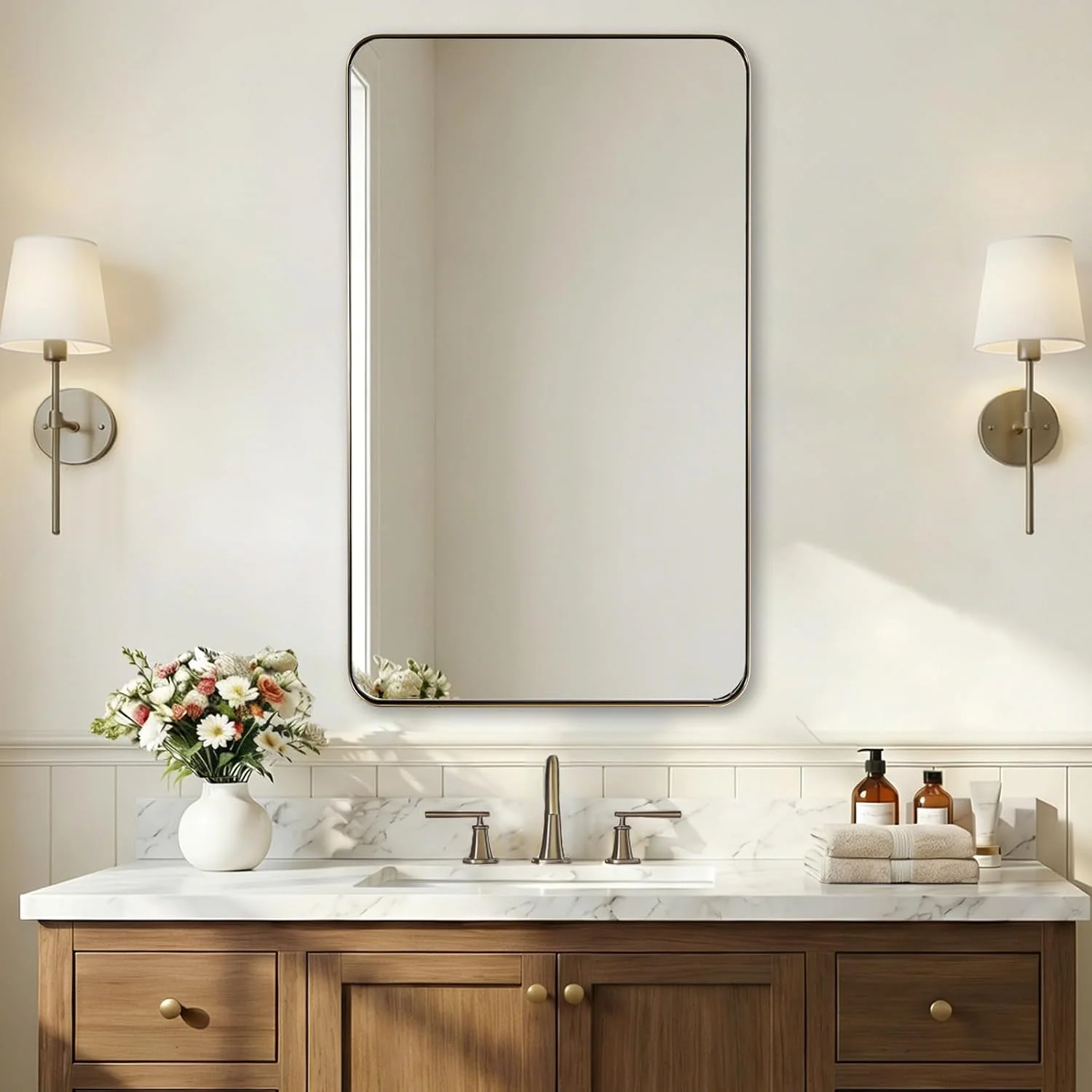ANDY STAR Brushed Champagne Bronze Mirrors for Bathroom Sink, 24x40 Inch Bathroom Vanity Mirror with Rectangular Metal F