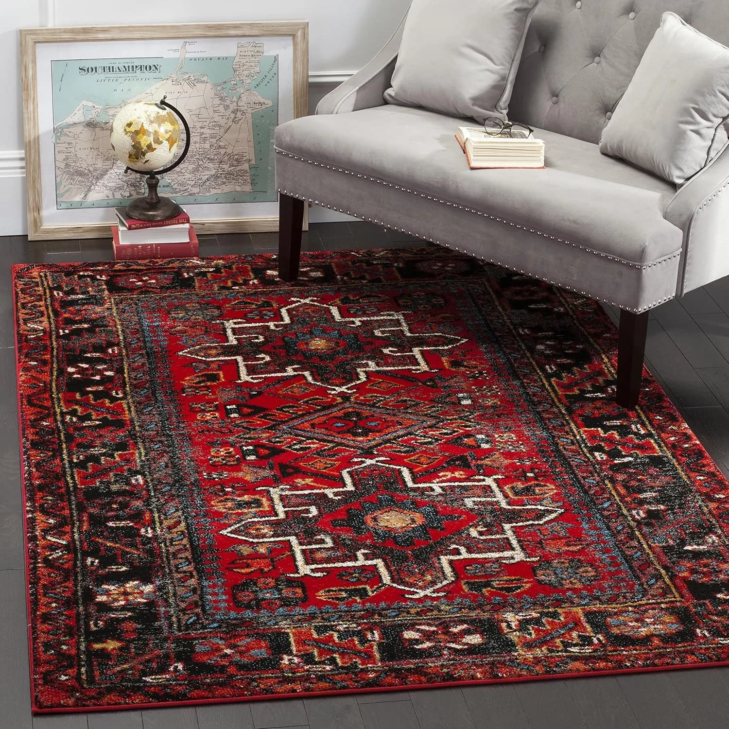 SAFAVIEH Area Rug 4x6 - Vintage Hamadan Collection - Red & Multi, Traditional Persian Design, Non-Shedding & Easy to Cle