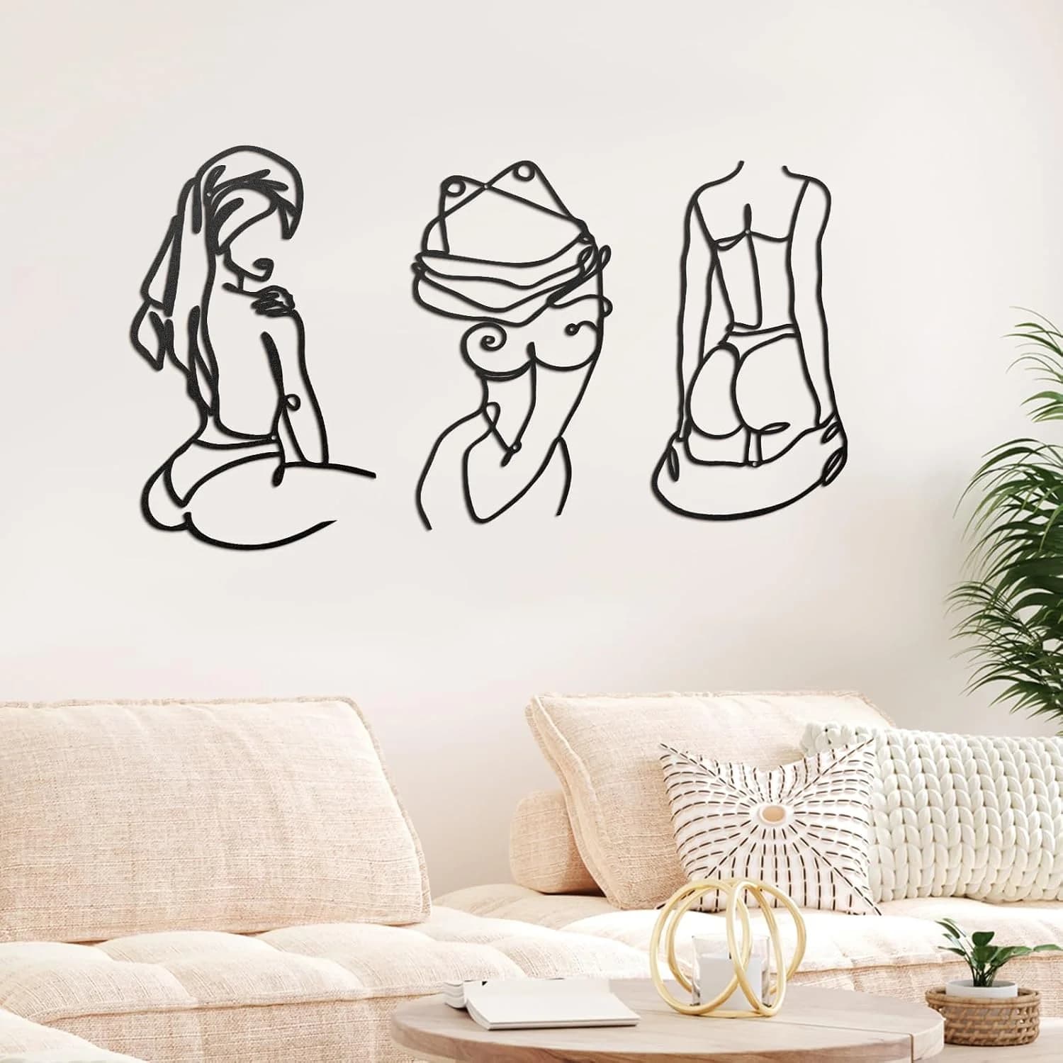 Lounsweer 3 Pcs Modern Minimalist Wall Decor Abstract Line Art Woman Body Wall Decor Modern Single Line Metal Wall Art f