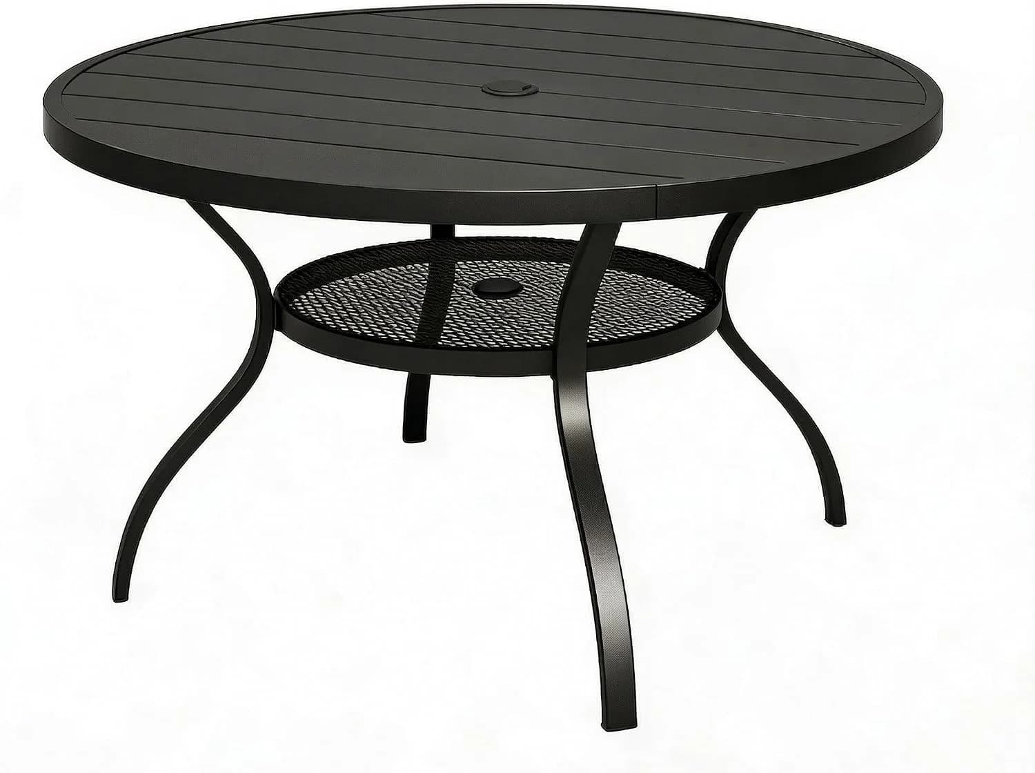 Oakcloud 41" Round Patio Dining Table, Outdoor Metal Round Table Patio Furniture Classic Black Table with 1.57" Umbrella