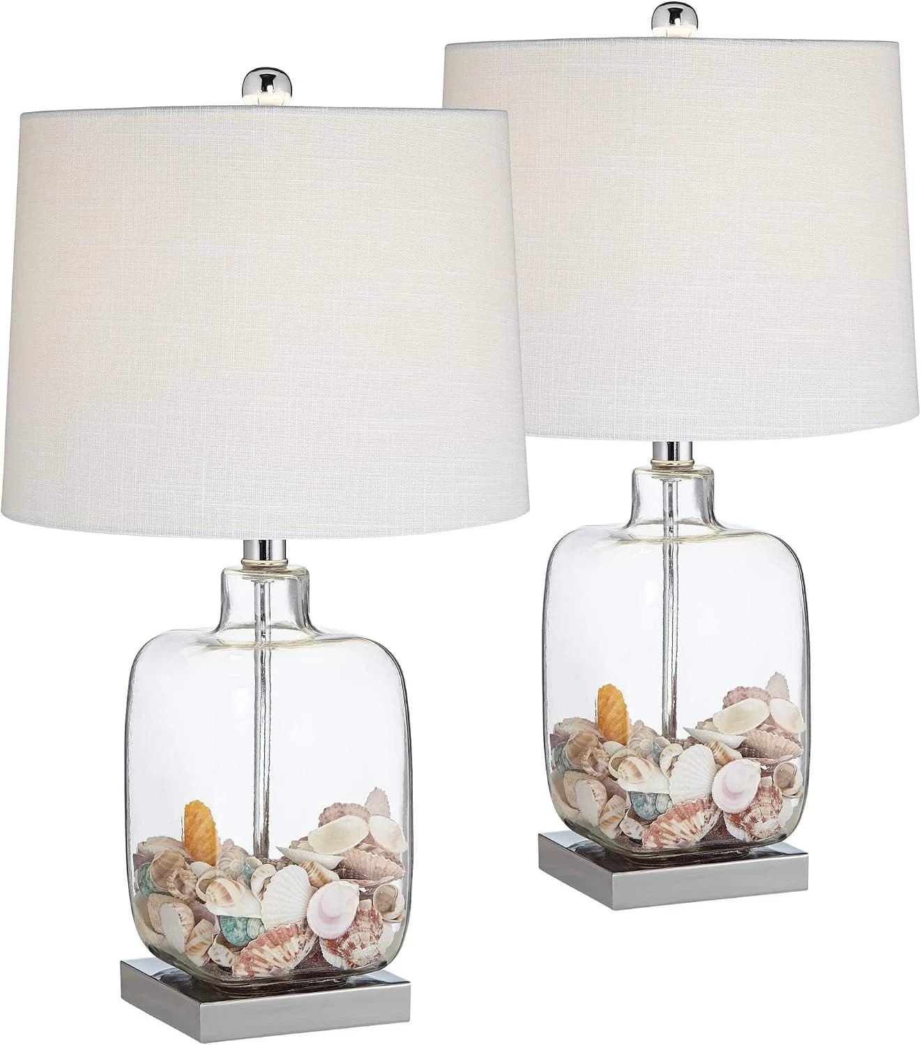 Murex 21 3/4" High Table Lamps Set of 2 Square Clear Glass Shells Coastal