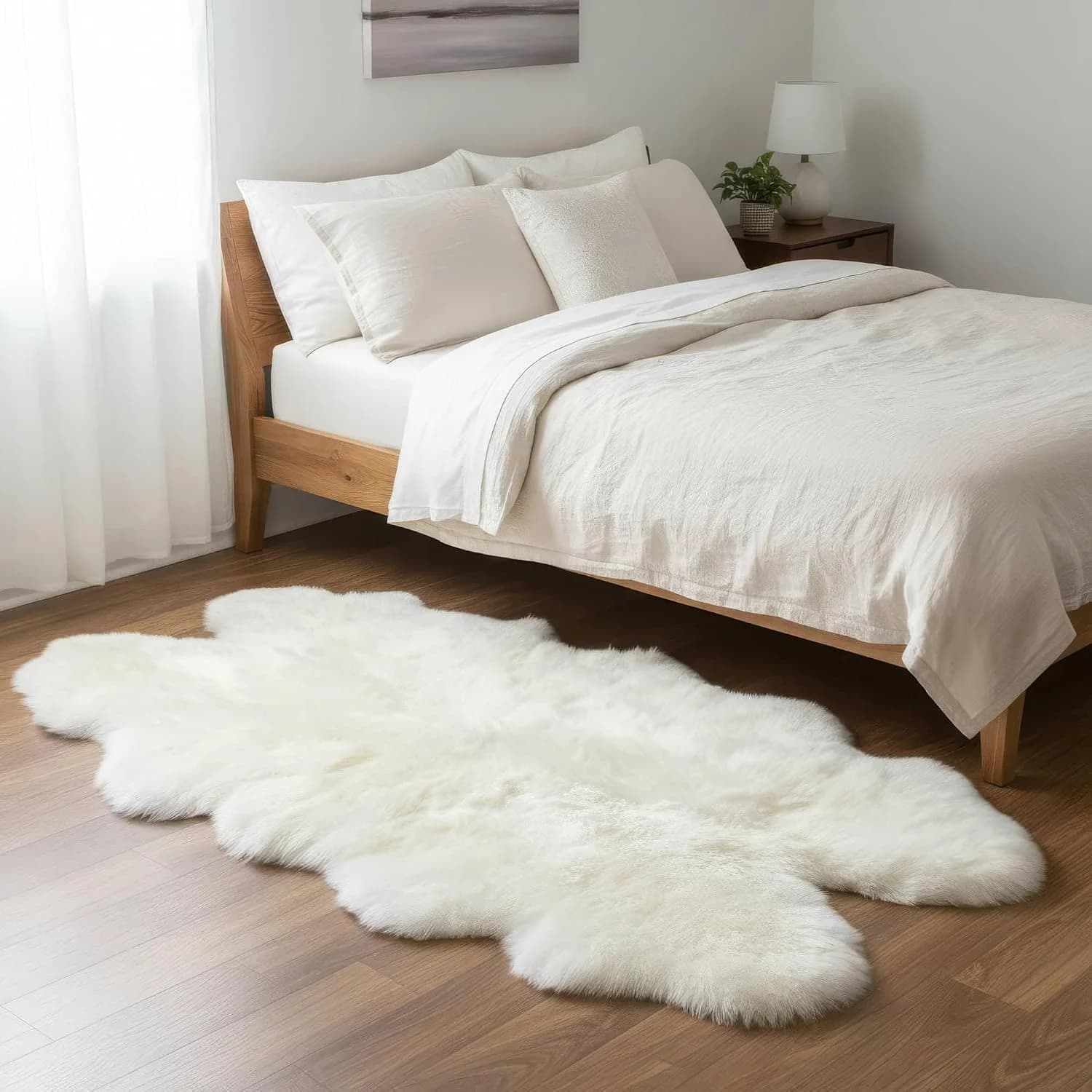 Premium Fluffy Sheepskin Rug - Four Pelt Fur Rugs for Living Room, Bedroom or Fireplace - Natural Sheep Skin, Shaggy - I