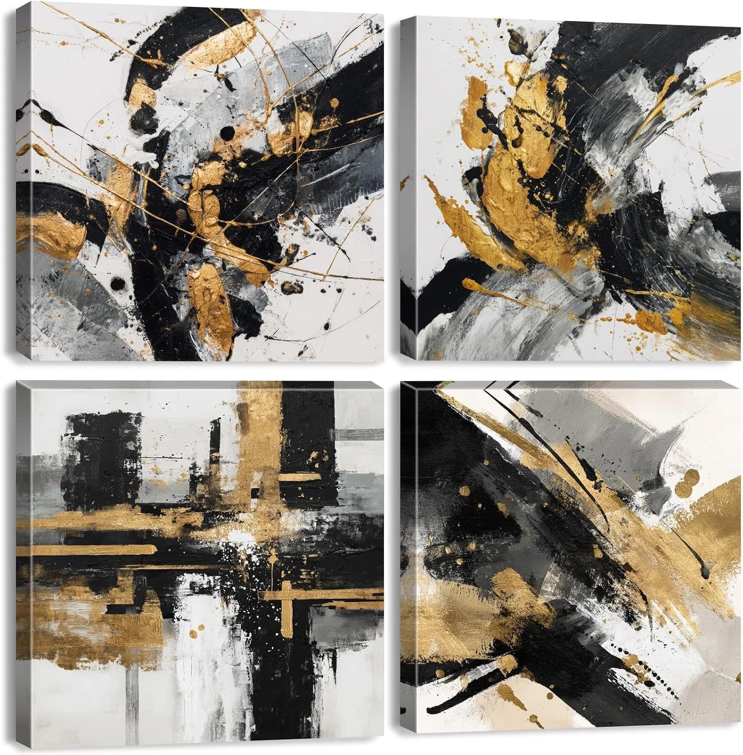 Abstract Black and Gold Wall Art for Bathroom Marble Pictures for Walls Modern Black White and Gold Texture Canvas Print