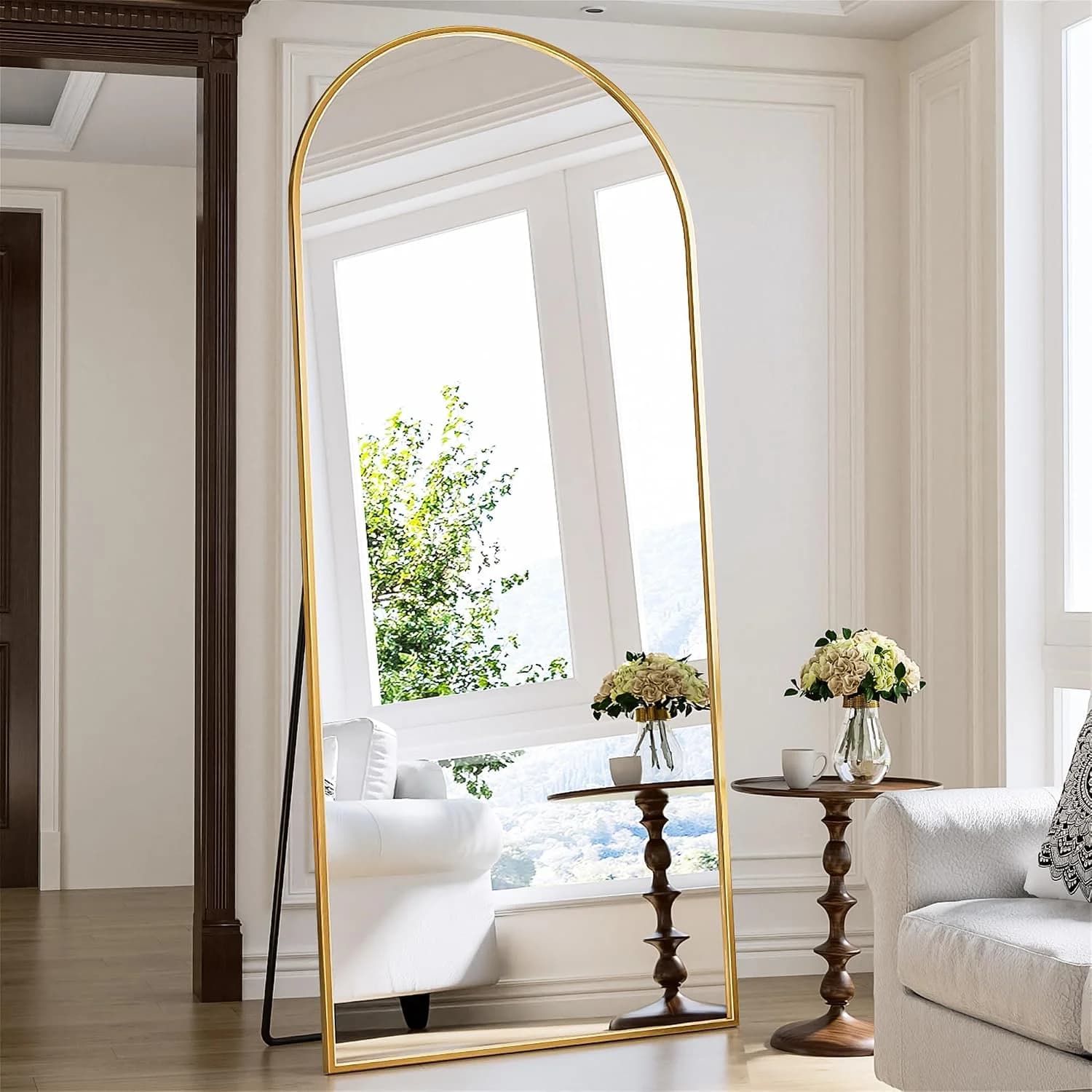 Antok 71" x28” Arched Full Length Mirror with Stand, Floor Mirror, Gold