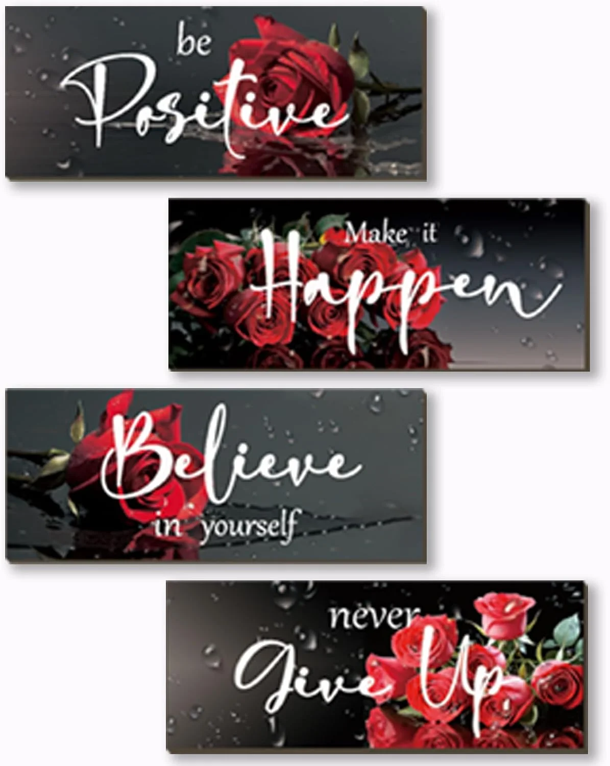 4 Piece Red Wall Decor Set Inspirational Red Black Decor for Bedroom Bathroom Women's Office Motivational Quotes Rustic