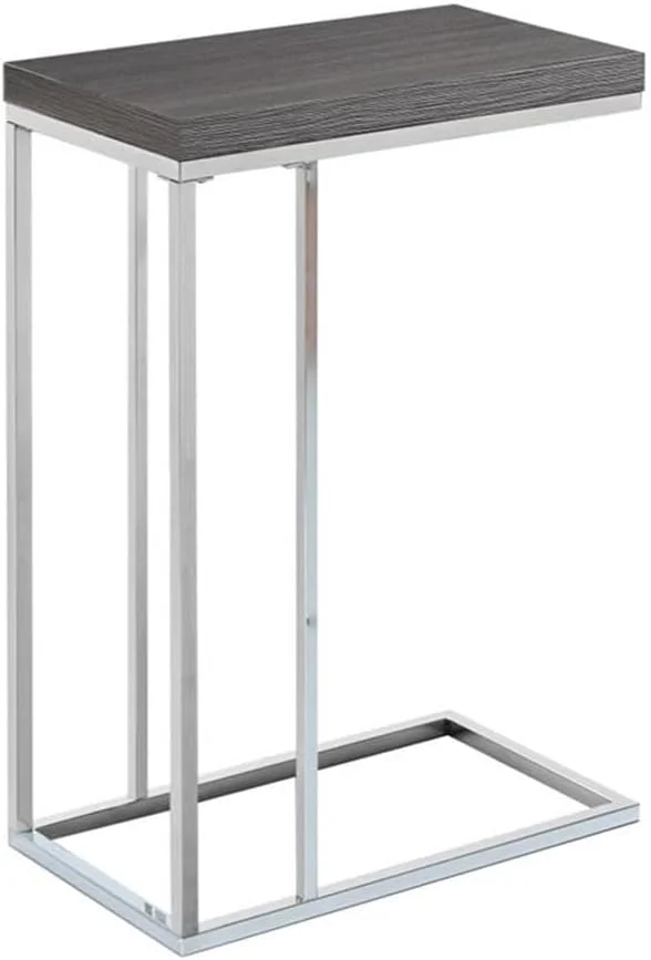 Monarch Specialties I 3228 Accent Table, C-shaped, End, Side, Snack, Living Room, Bedroom, Metal, Laminate, Grey, Chrome