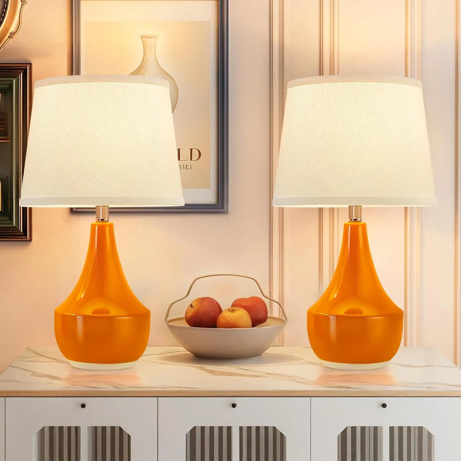 GyroVu 18" Table Lamp Set of 2, Ceramic Lamp Classic Beside Lamps Nightstand Lamp Modern Table Lamp for Living Room, Bed
