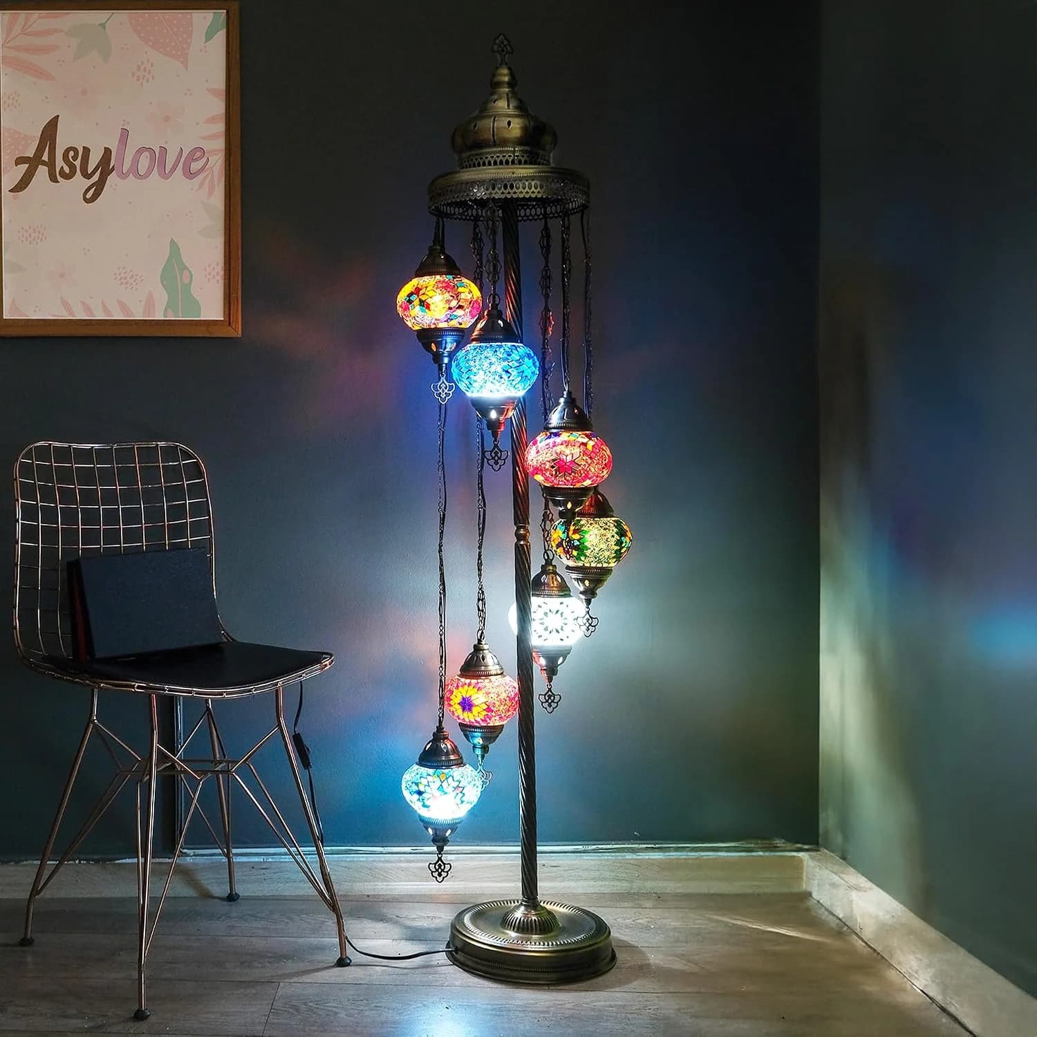 Asylove Turkish Floor Lamp, Mosaic Turkish Lamp, 7 GlobeFloor Lighting Standing Decorative Home Modern Designs Offer Han
