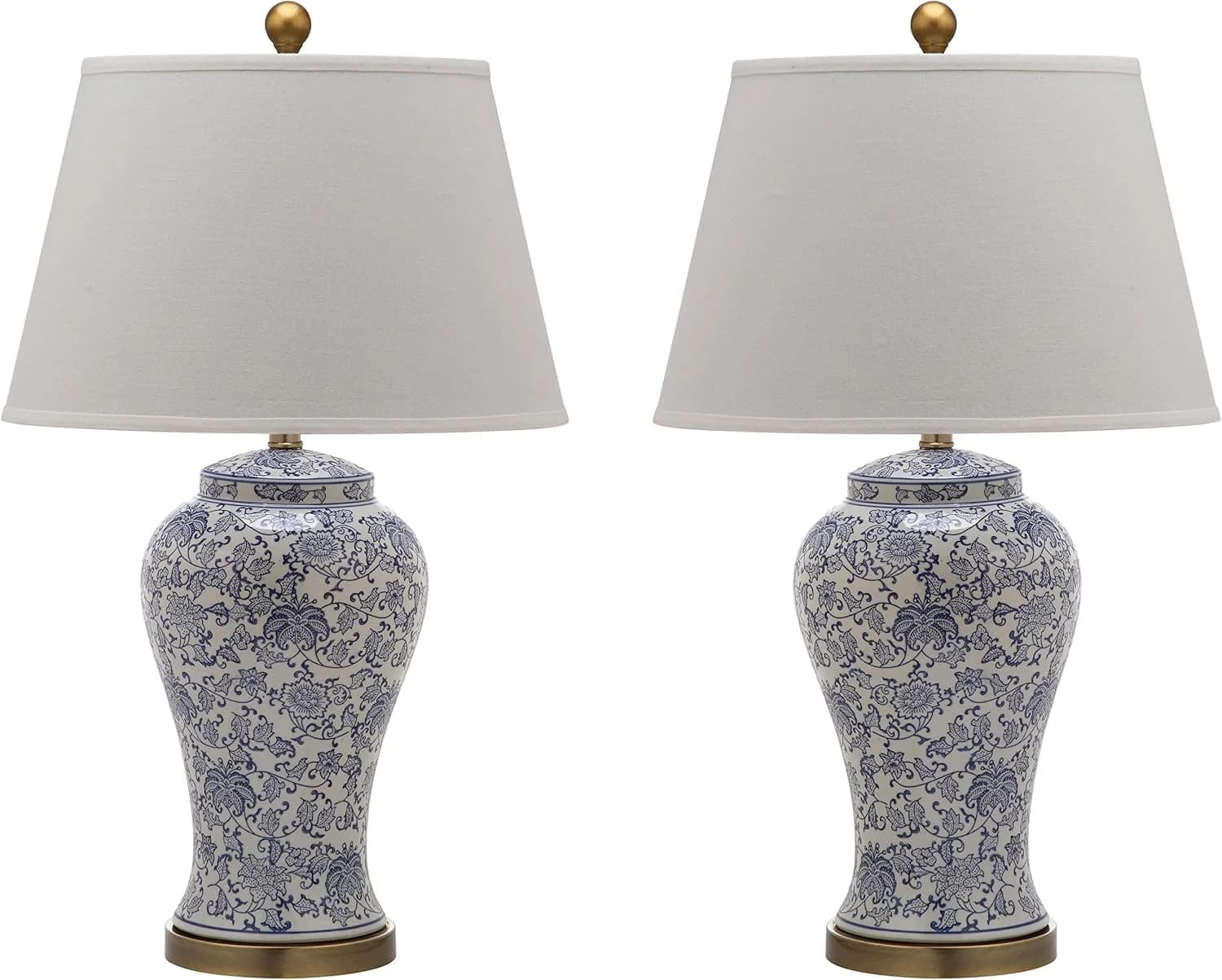 SAFAVIEH Lighting Collection – Spring Blossom Set of 2 Blue & White Floral Chinoiserie Table Lamps, 29-Inch Ceramic Lamp