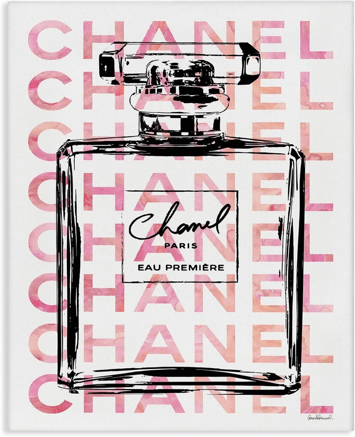 Stupell Industries Glam Perfume Bottle With Words Pink Black Stretched Canvas Wall Art, Proudly Made in USA