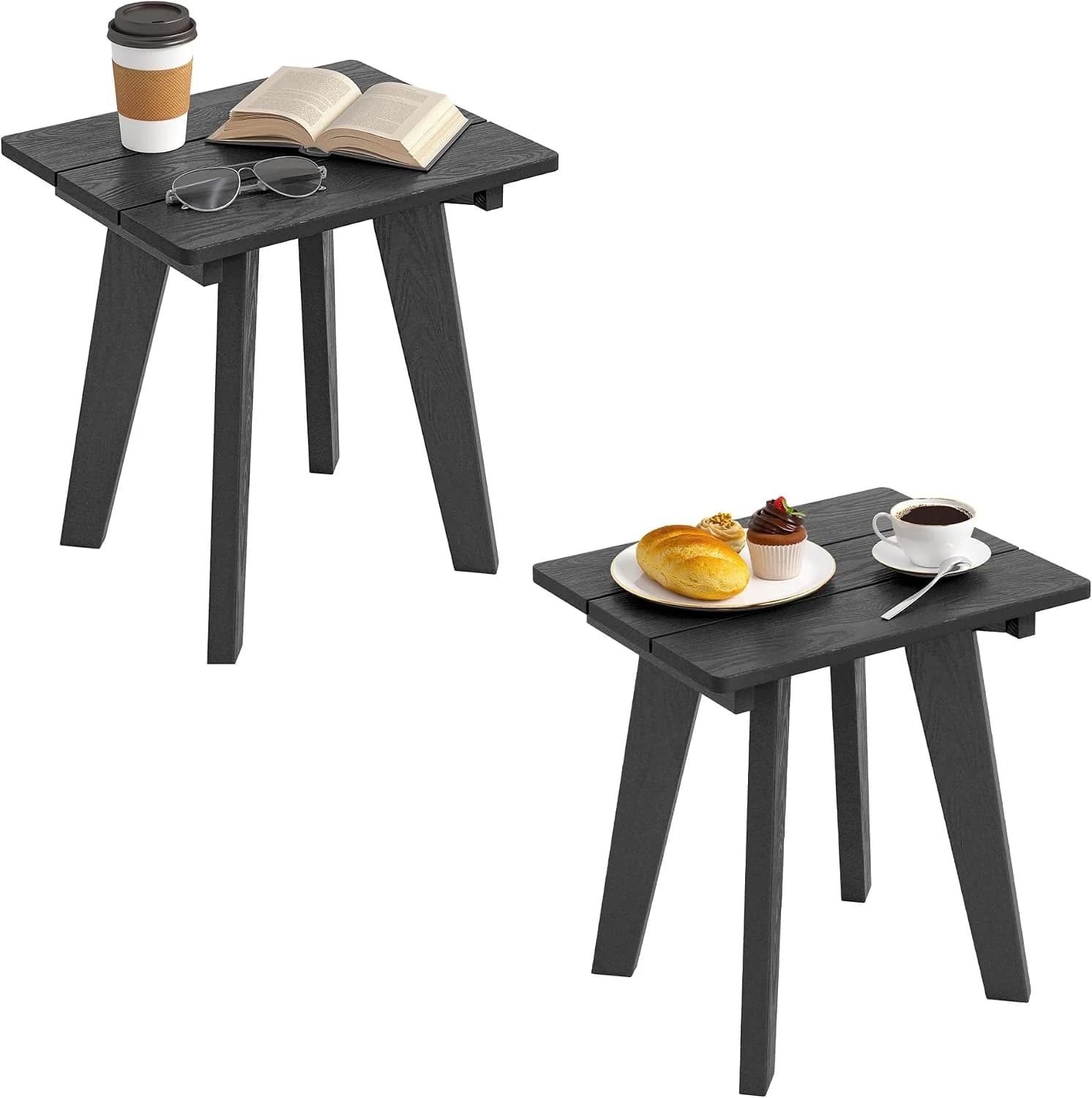 Homejoy HDPE Outdoor Side Table Set of 2,Small Outdoor End Table, Black