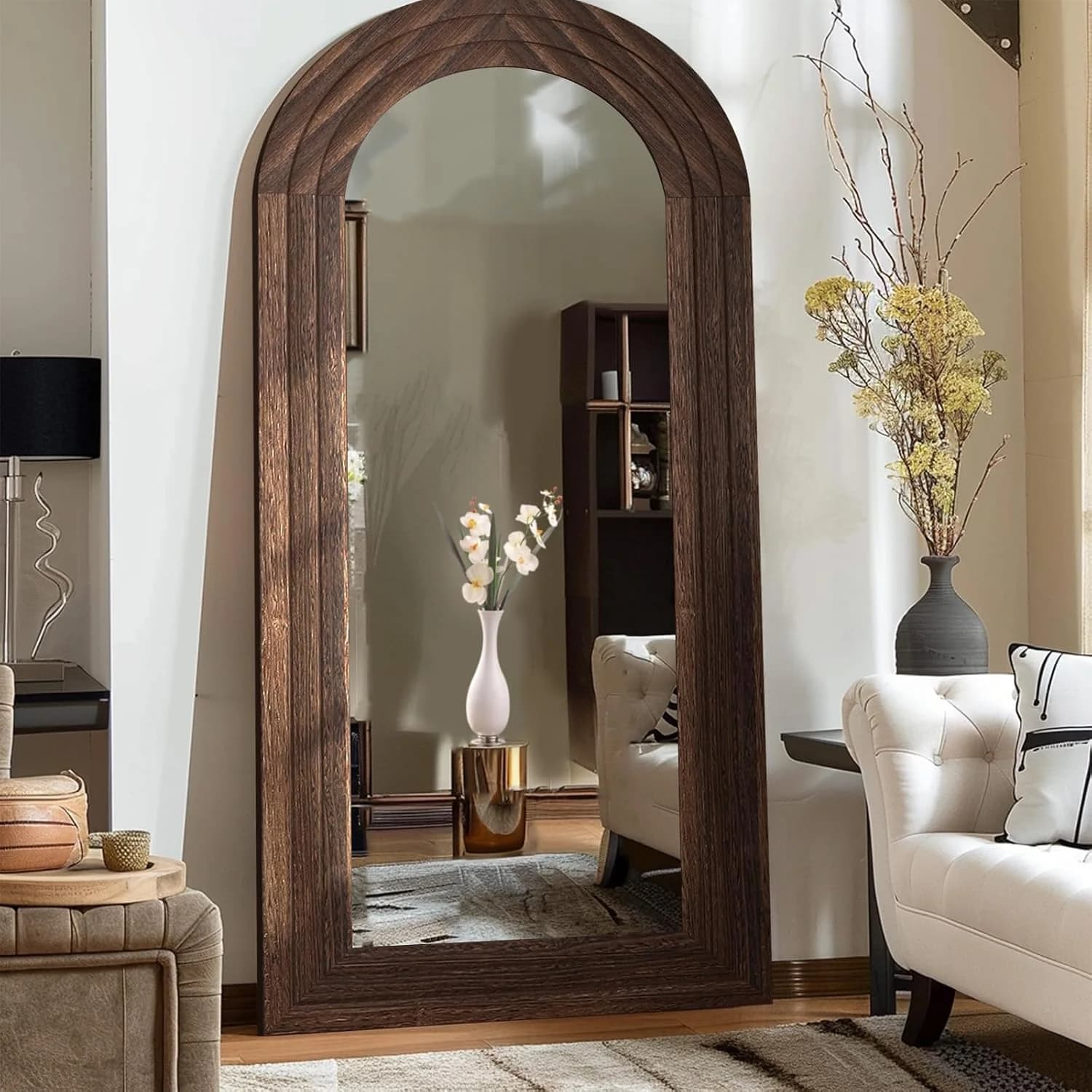 ZHUNFA Arched Full Length Mirror with Solid Wood Frame