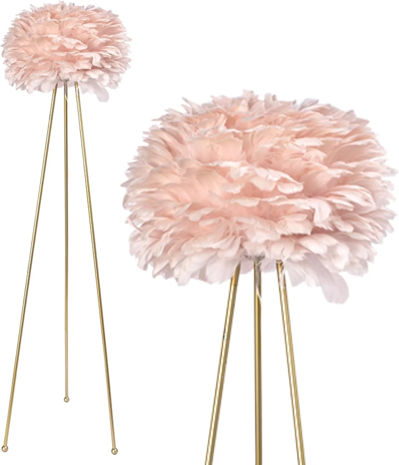 Maxax Feather Floor Lamp, Tripod Floor Lamp with Pink Feather Shade, Standing Light for Bedrooms/Dining Room/Living Room