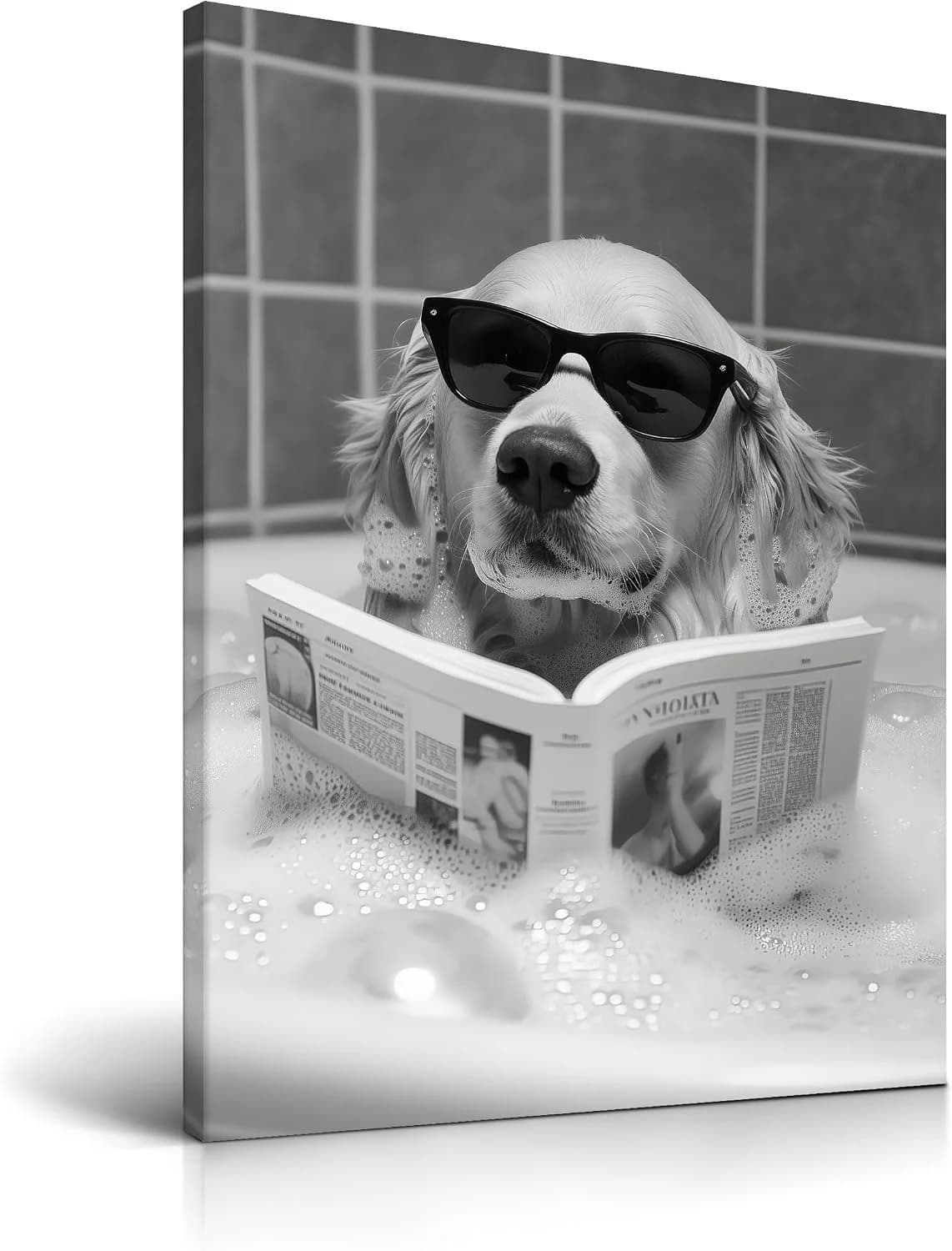 HesenDot Dog in Bathtub Funny Bathroom Framed Wall Art, 12x16in