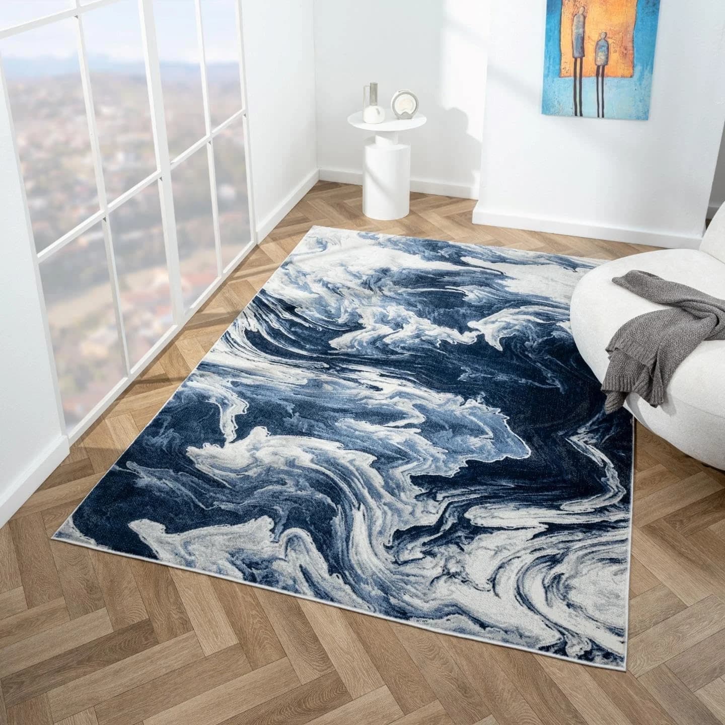 LUXE WEAVERS Marble Abstract Clouds Area Rug Blue 5x7