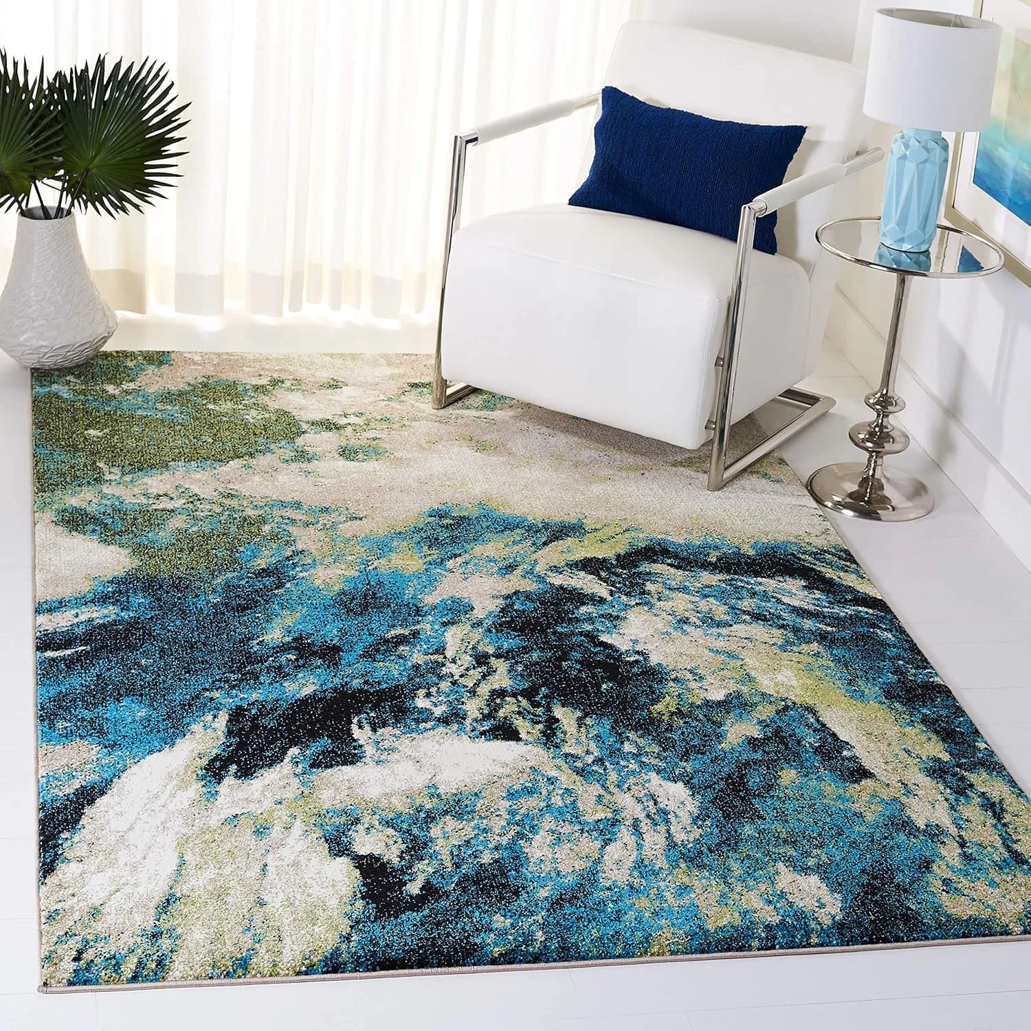 SAFAVIEH Glacier Collection 5'3" x 7'6" Navy / Green GLA123M Modern Abstract Non-Shedding Living Room Bedroom Dining Hom