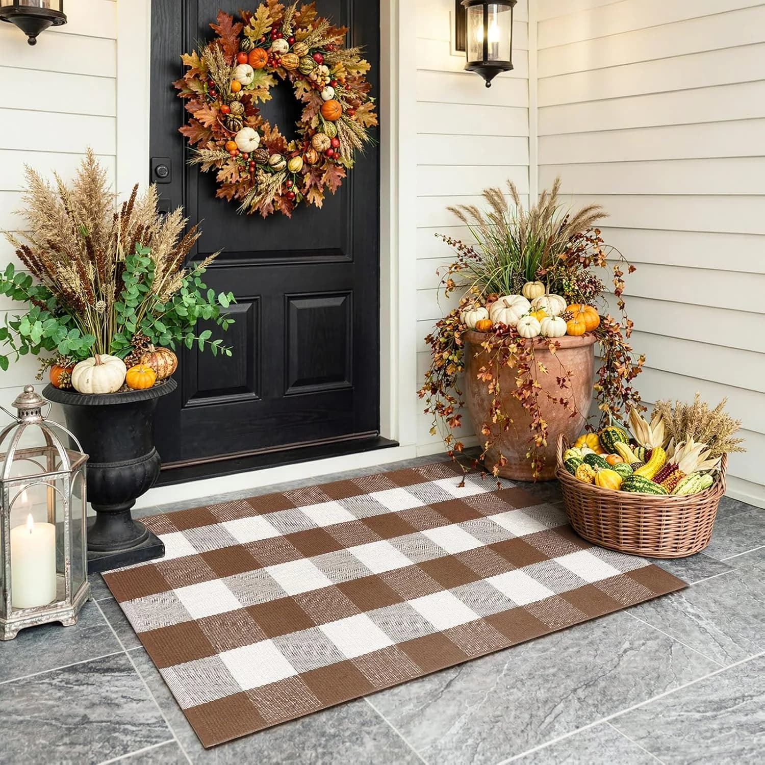 Uphome Bufflo Plaid Outdoor Rug 27.5"x43", Fall Decor Checkered Front Door Mat, Indoor Outdoor Farmhouse Cotton Porch Ru