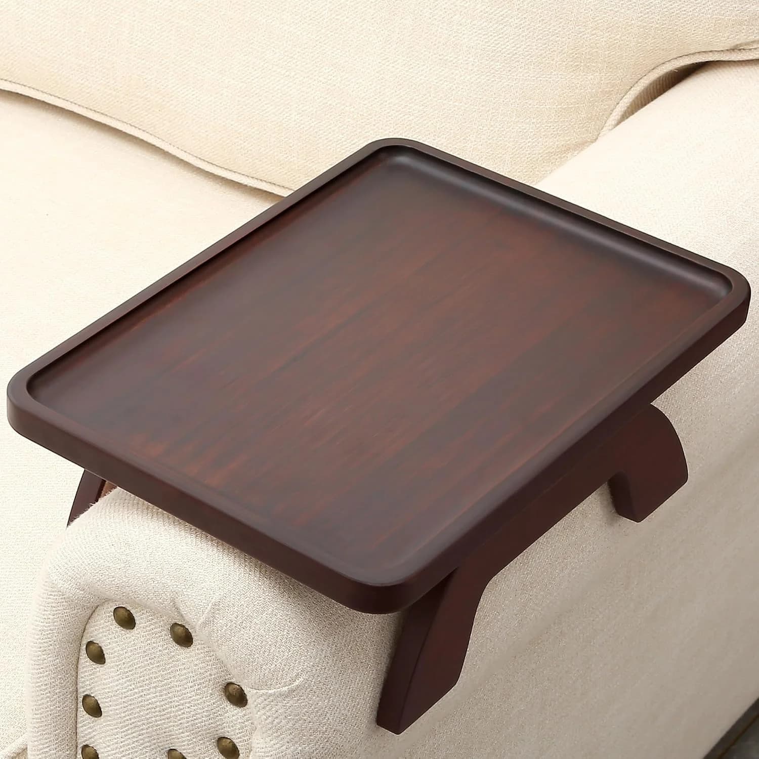 SINWANT Couch Arm Table,Bamboo Sofa Arm Clip on Tray Tables,Couch Armrest Table Suitable for Home Drinks/Eat/Fruit, Snac